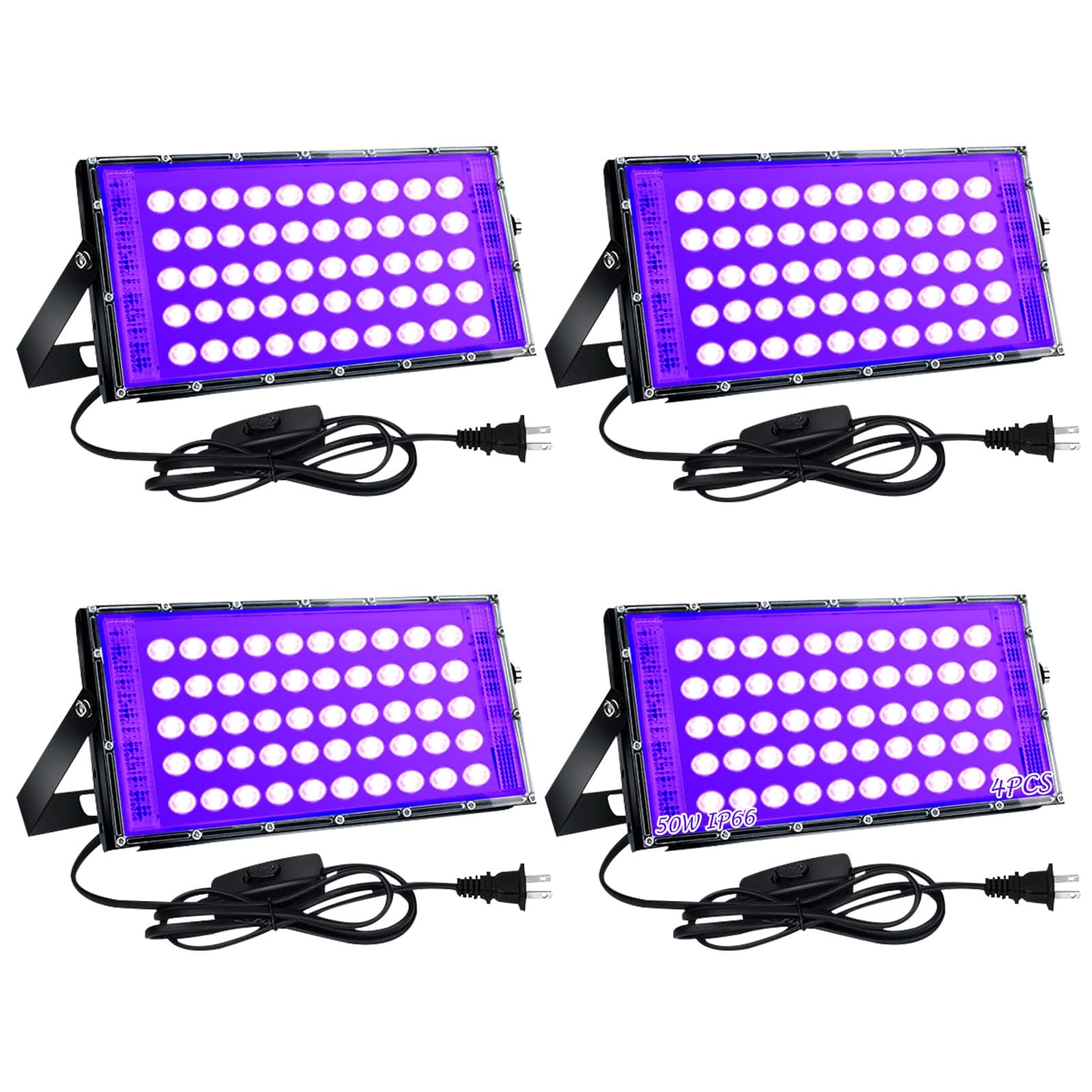 4 Pack 50W LED Luz Negra, UV Led Luz de Inundación, Luz UV Ultravioleta Lampara