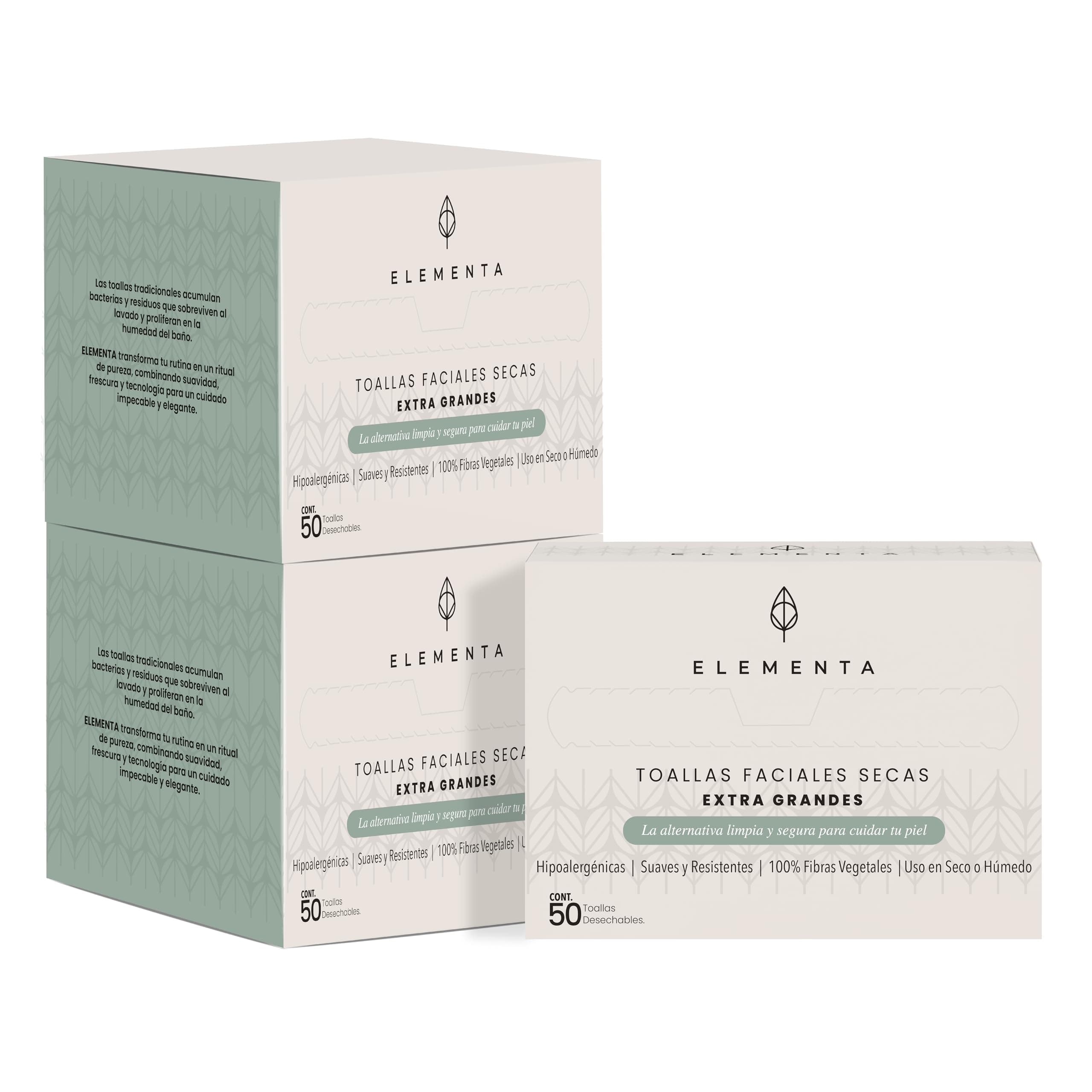 Elementa Toallas Faciales Secas Desechables Extra Grandes (Rostro Limpio y Sin Bacterias)