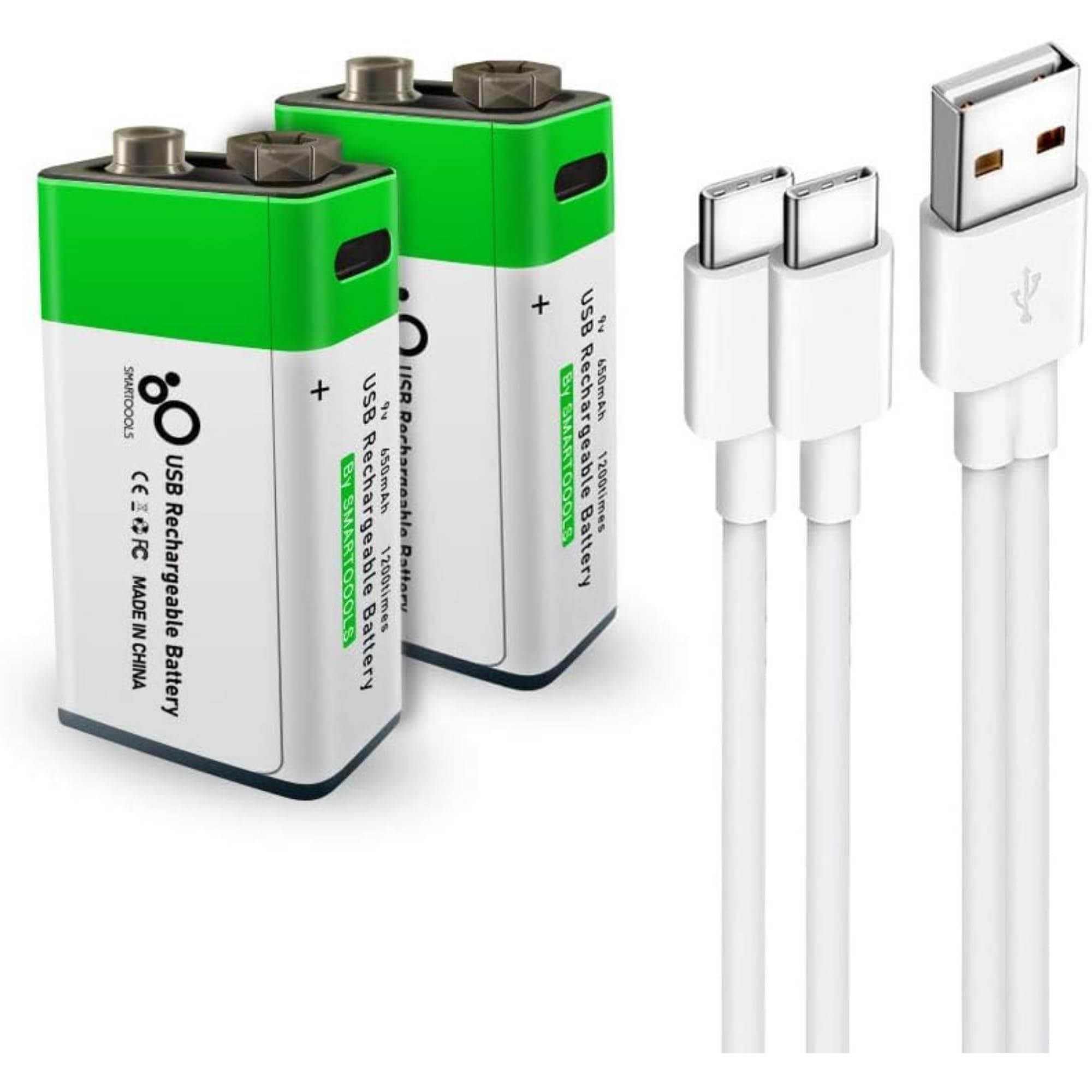 HYGE 2 Pilas 9V Recargables USB C 650mAh 9v Carga Rapida Alta Duración Se cargan en 1.5 Horas Ideal