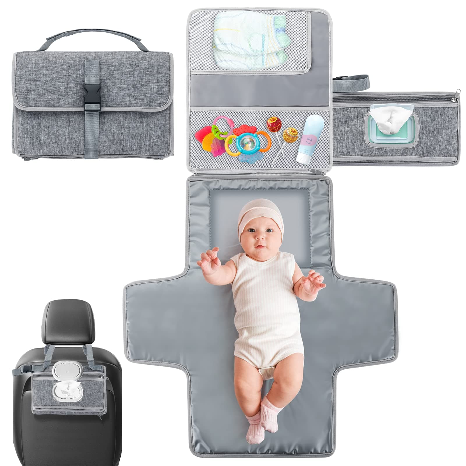 Cambiador para Bebé, Cambiador de Pañales Impermeable Portátil, Cambiador de Viaje Reutilizables y