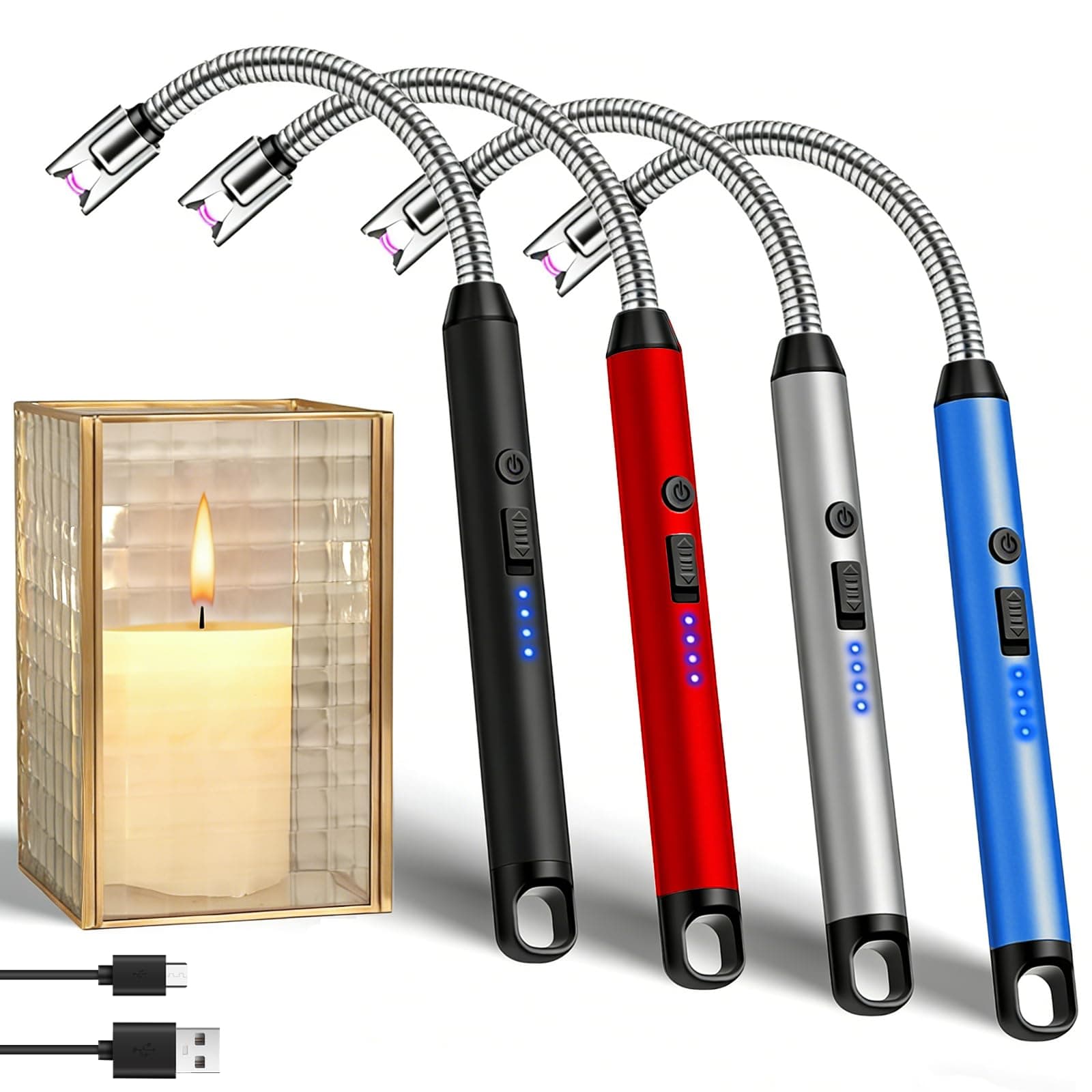 4 Piezas Encendedor Electrónico Recargable de Plasma para Velas y Cocina