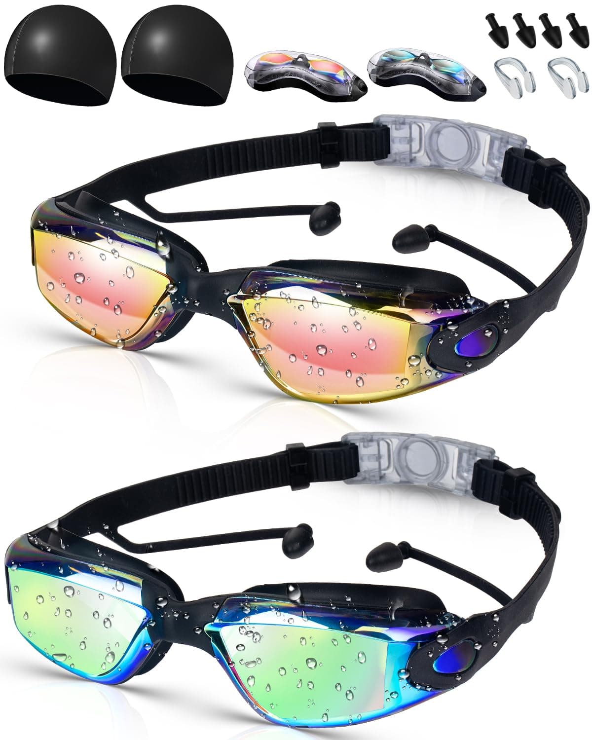 KIROGILY Goggles Natacion 2pcs, Gogles Adulto natacion 10 en 1 Oro Rosa