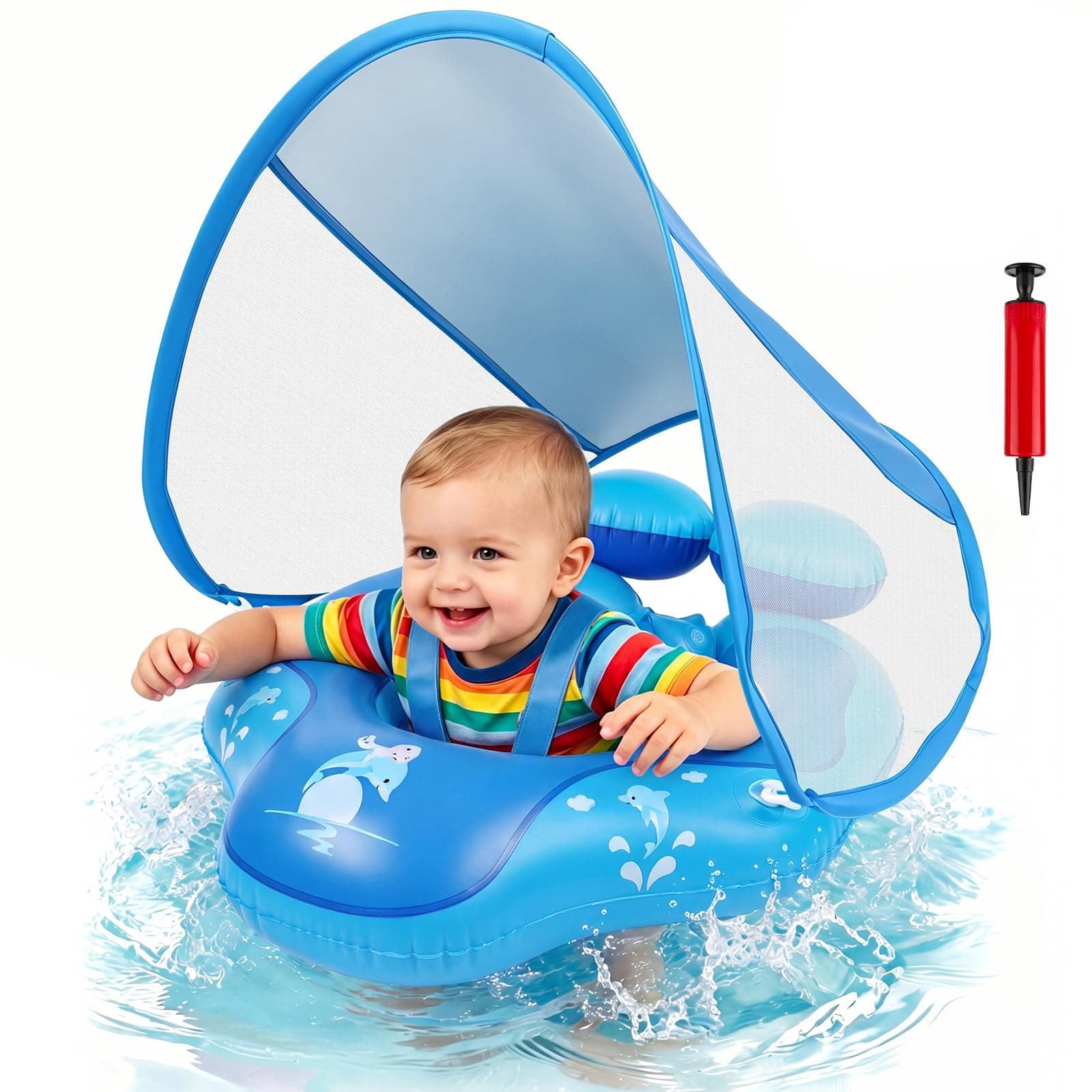 Flotador de Piscina con Toldo Extraíble y Soporte Inferior, Color Azul