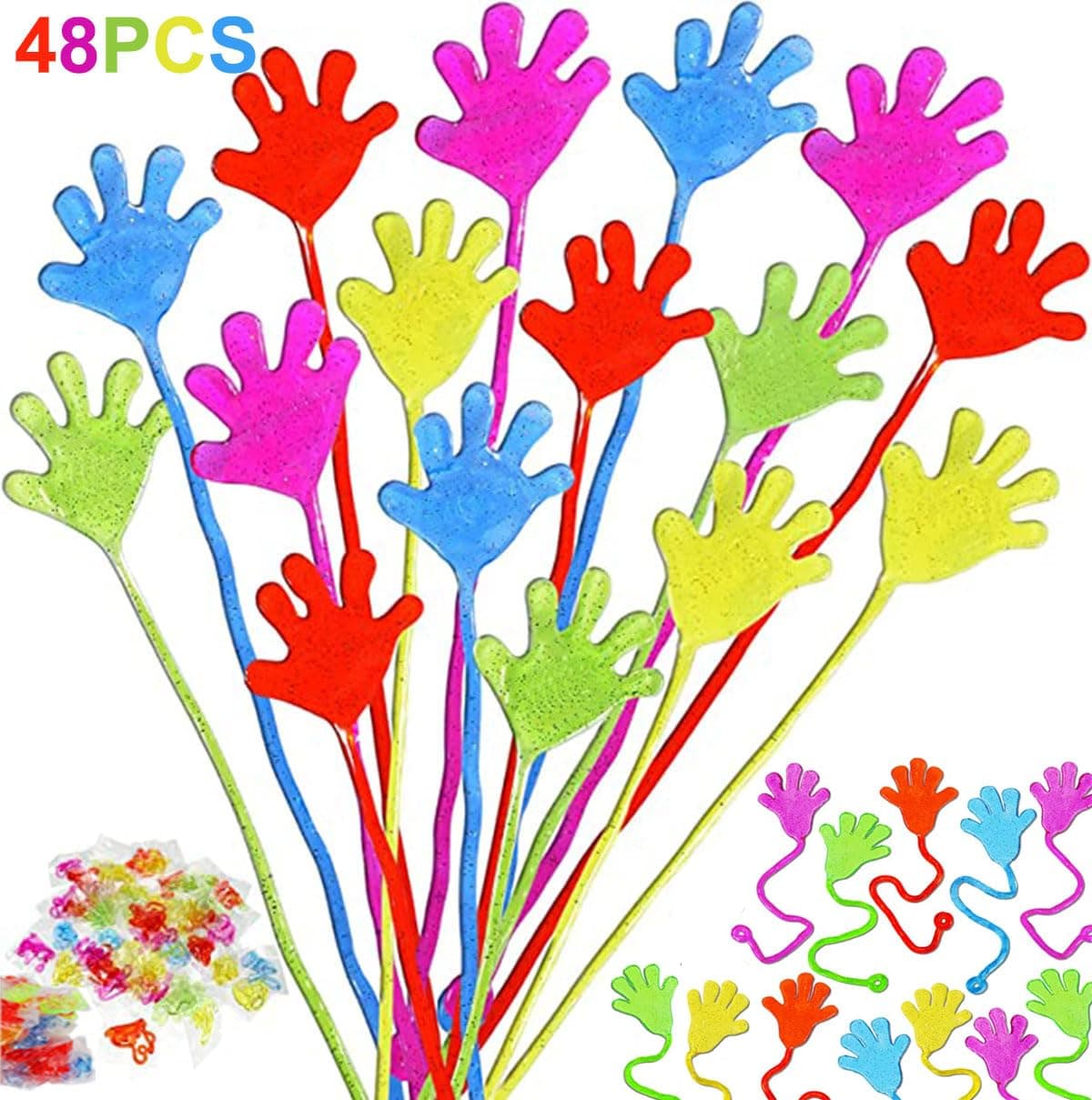 48 juguetes coloridos de manos pegajosas