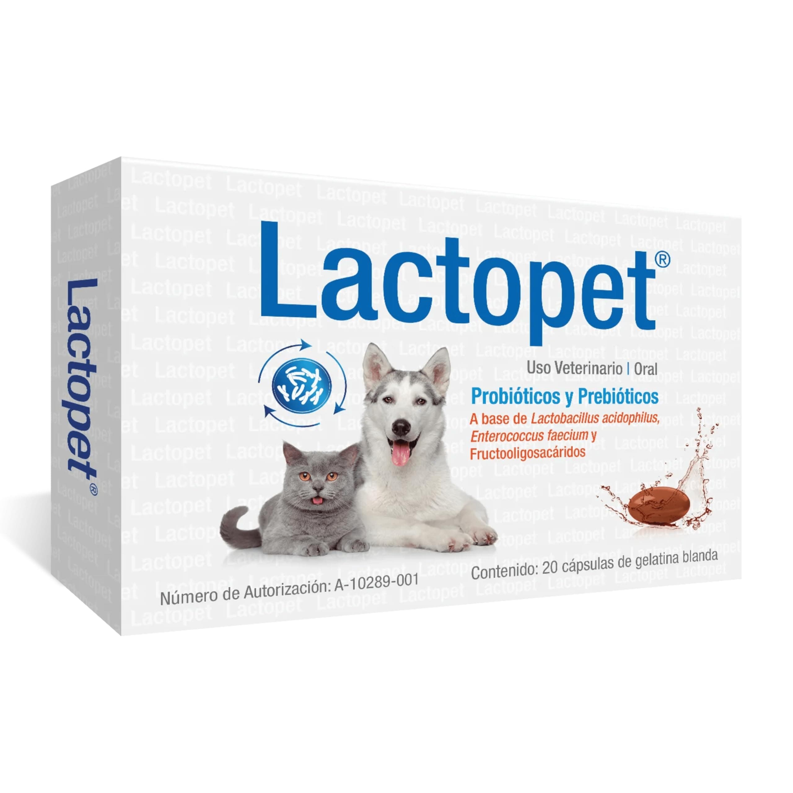 Lactopet 20 Cápsulas | Probióticos y Prebióticos para Perros y Gatos | Suplemento Digestivo y