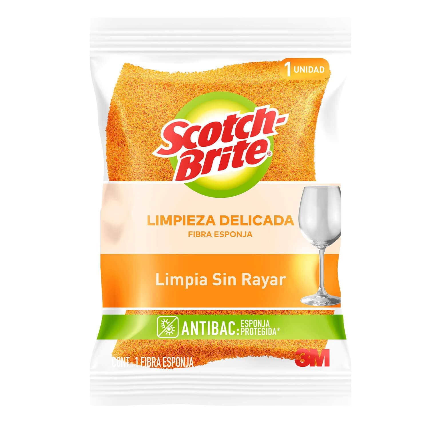 Scotch-Brite 3M Fibra Esponja Cero Rayas Color Naranja Grande 1 Pieza