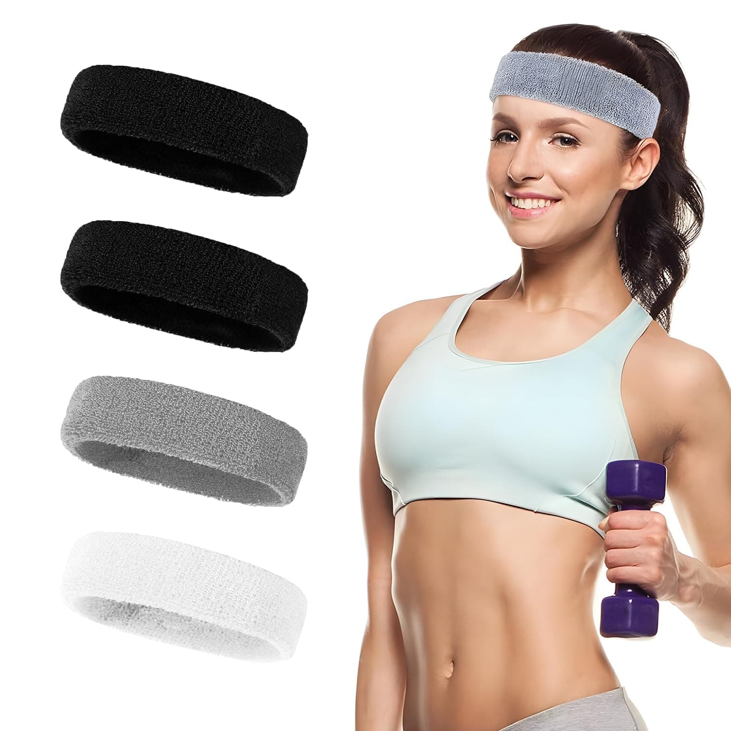 Lumbor37 Diademas Deportivas para La Cabeza, 4 Pack Hombres y Mujeres Cabeza de Elástica Banda para