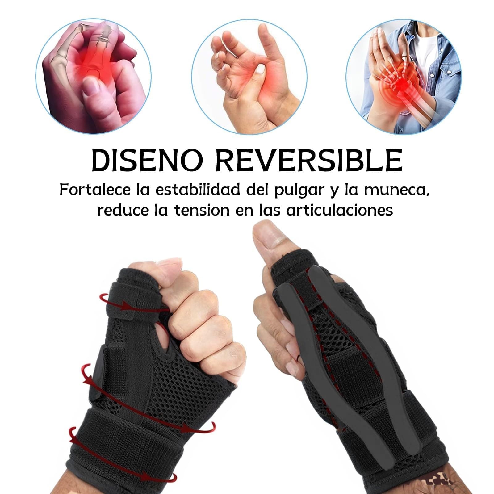 Correa para la muñeca con soporte para el pulgar, férula ortopédica ajustable para el pulgar y la
