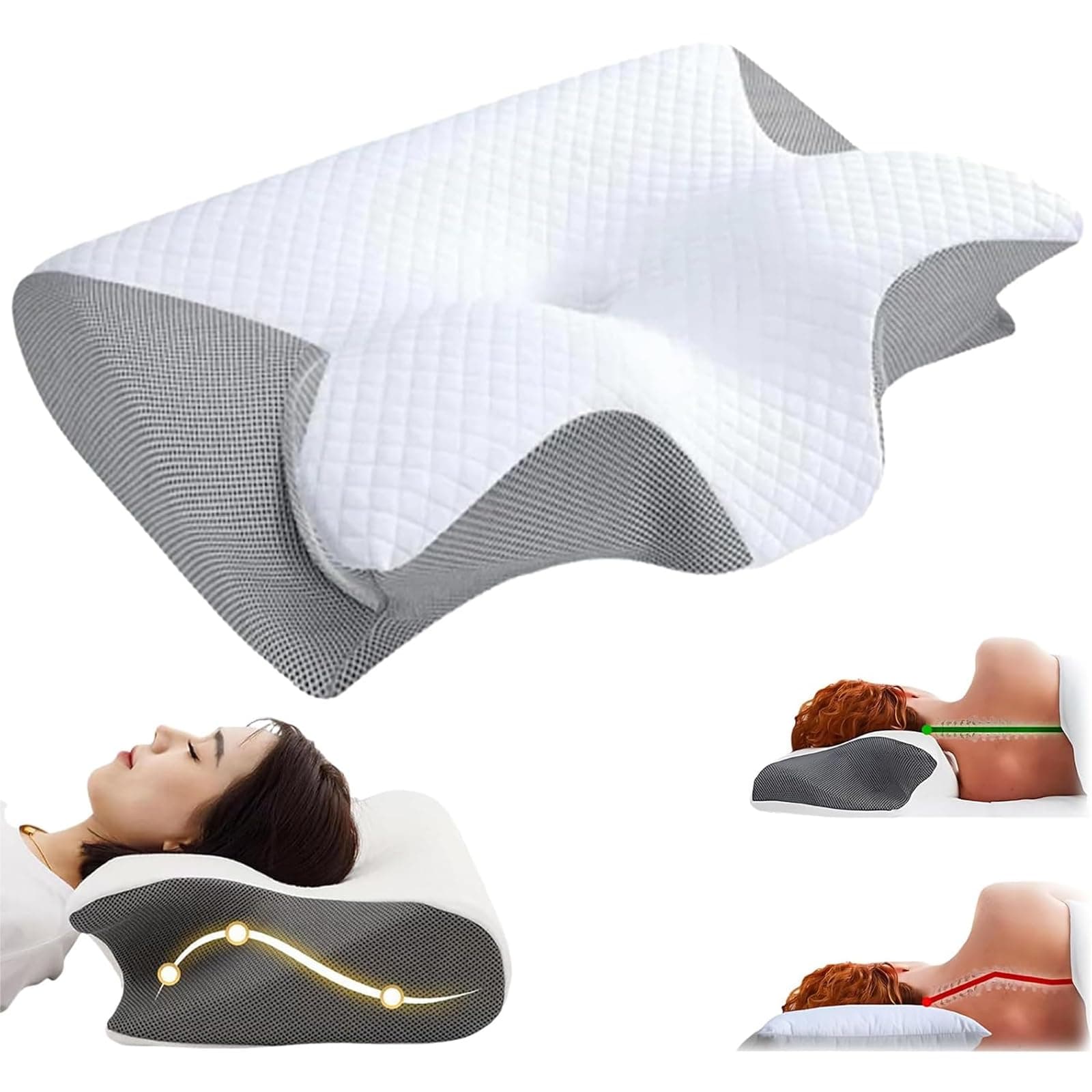 Almohada Memory Foam para Aliviar el Dolor de Cuello 2 en 1 Contorno