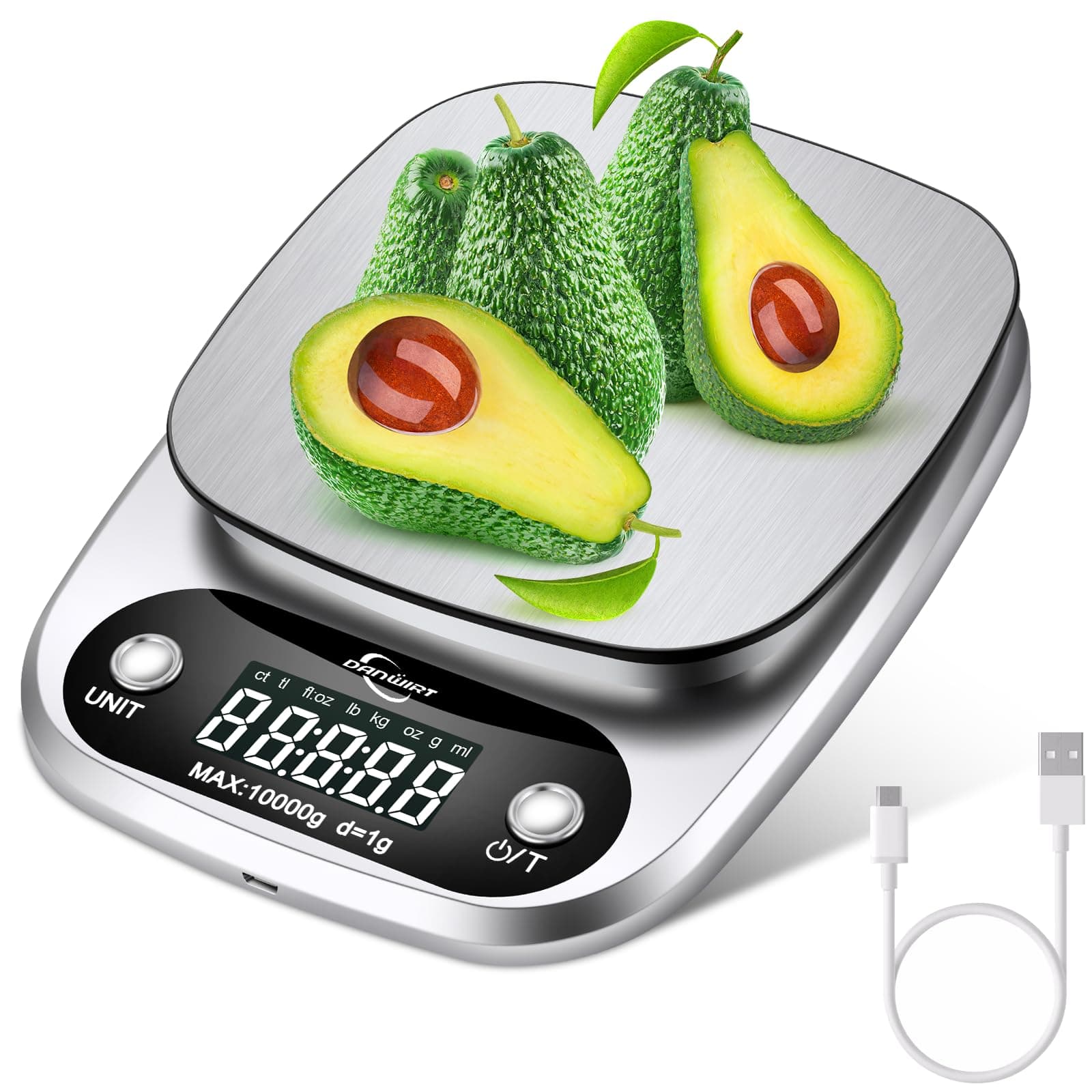 DANWIRT Báscula Digital de Acero Inoxidable para Cocina