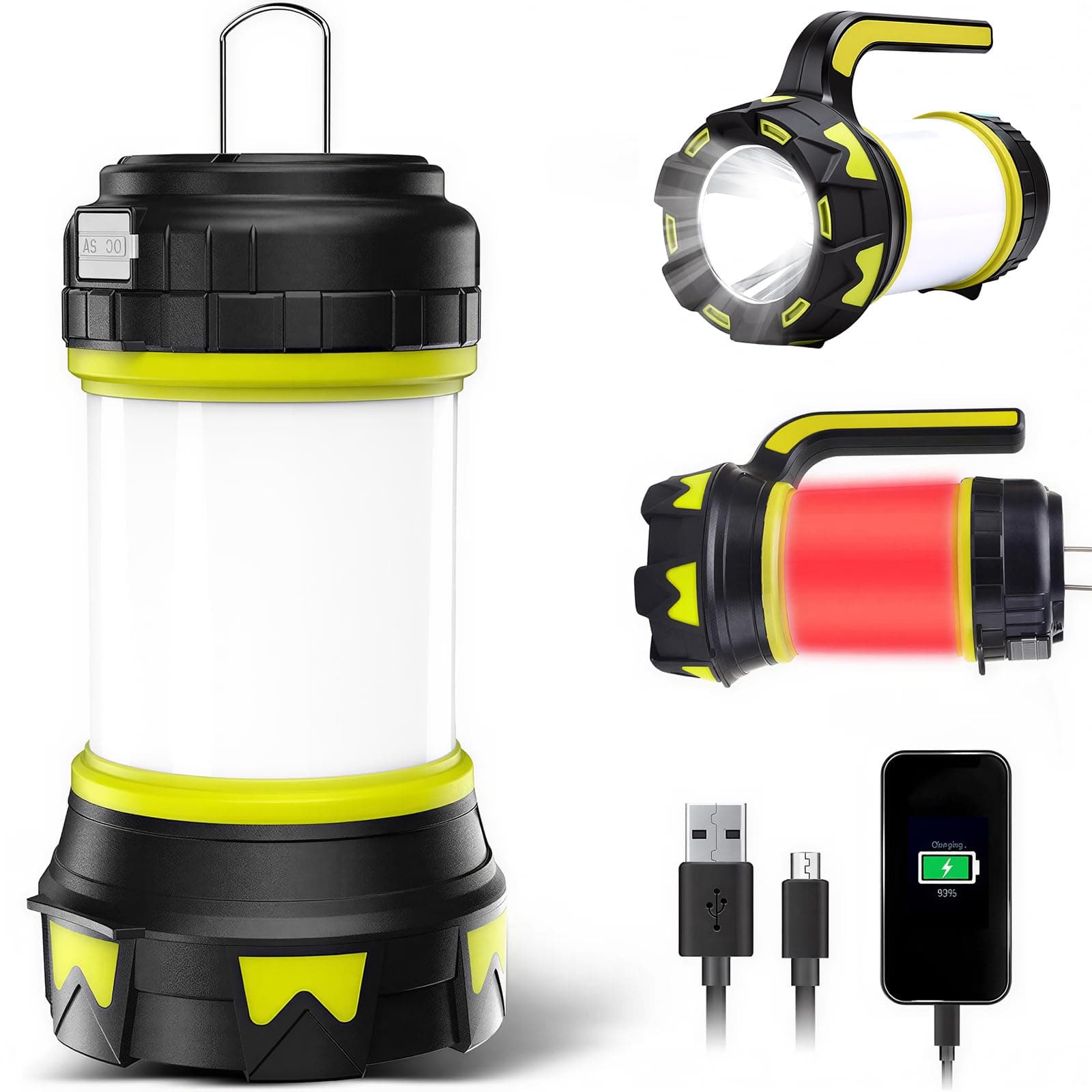 Linterna de Cámping Recargable USB, 6 modos Lámparas de Mano Súper Brillante Portátil perfecto para