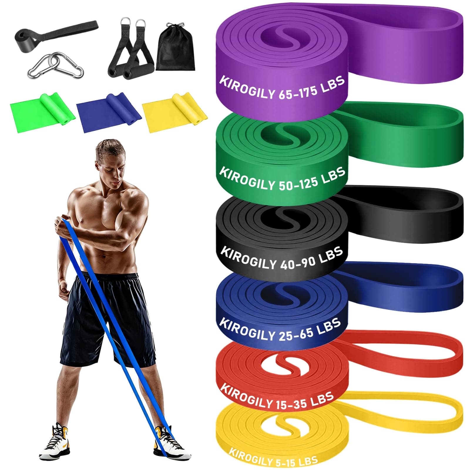 KIROGILY 15PCS Ligas y Bandas de Resistencia para Ejercicio