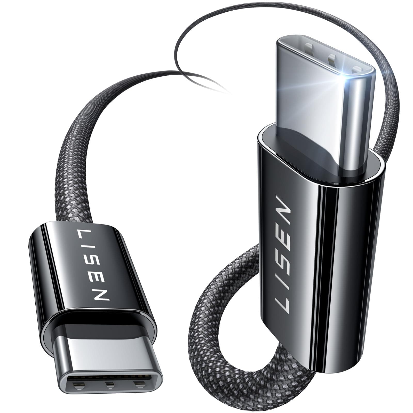 LISEN Cable USB C 60W, 1M Cable Tipo C Carga Rapida NylonTrenzado,Cable CaC,Compatiblecon iPhone