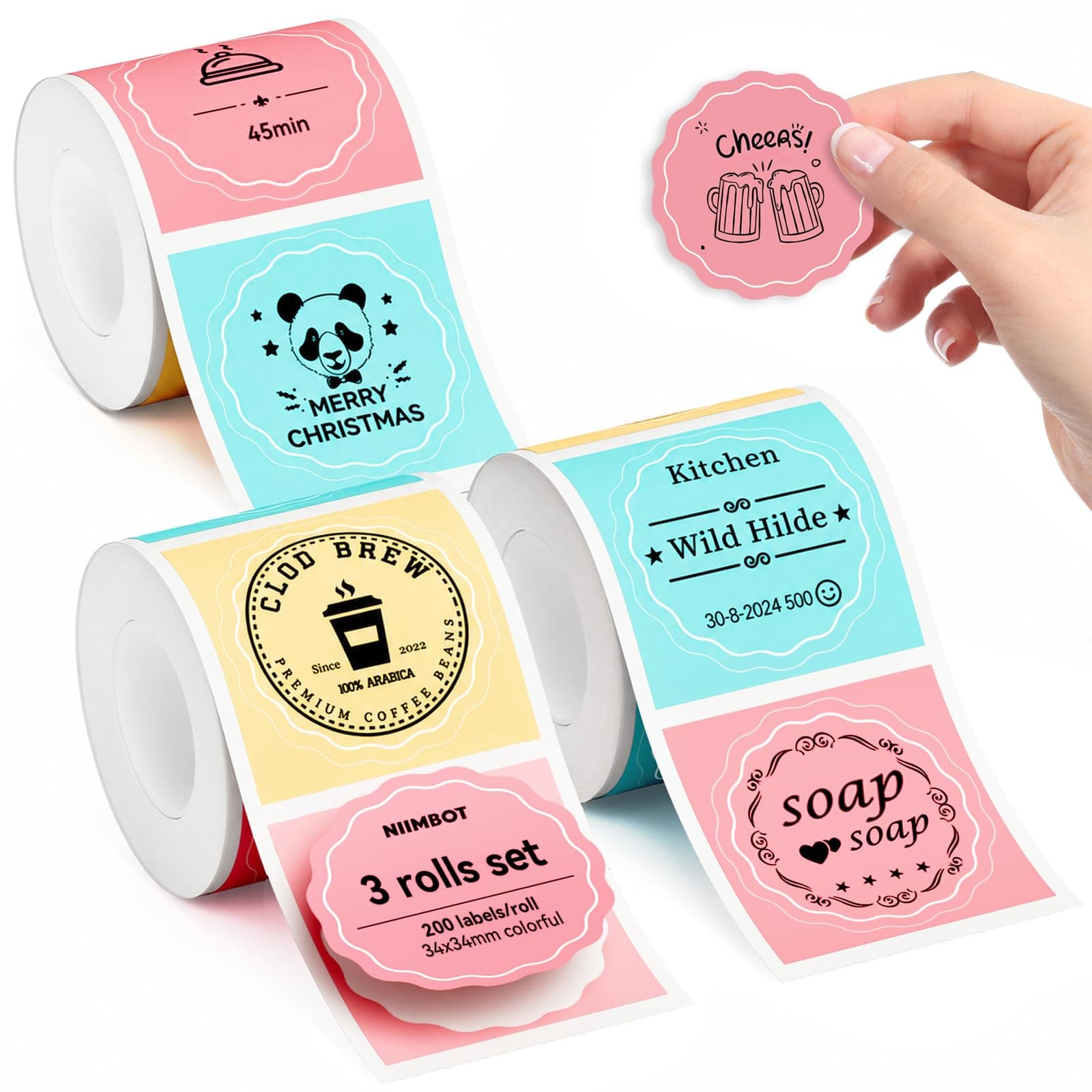 NIIMBOT Etiquetas Juego de 3 Rollos para Impresora de Pegatinas B1/B2/B21/B31