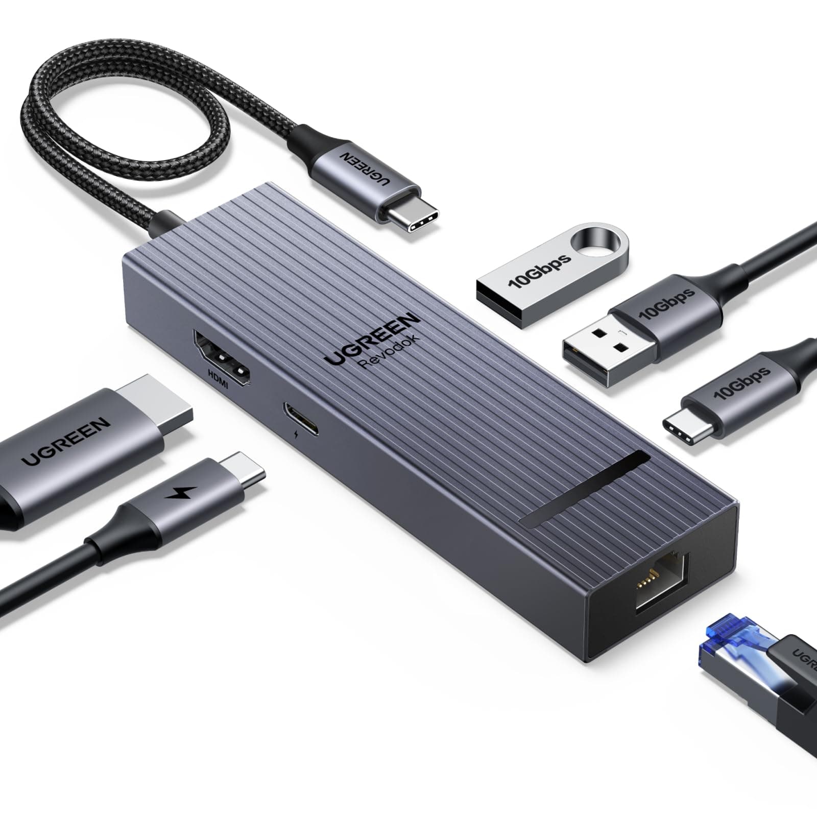 UGREEN Revodok 6 en 1 USB C Hub Adaptador Gigabit Ethernet con 4K 60Hz HDMI