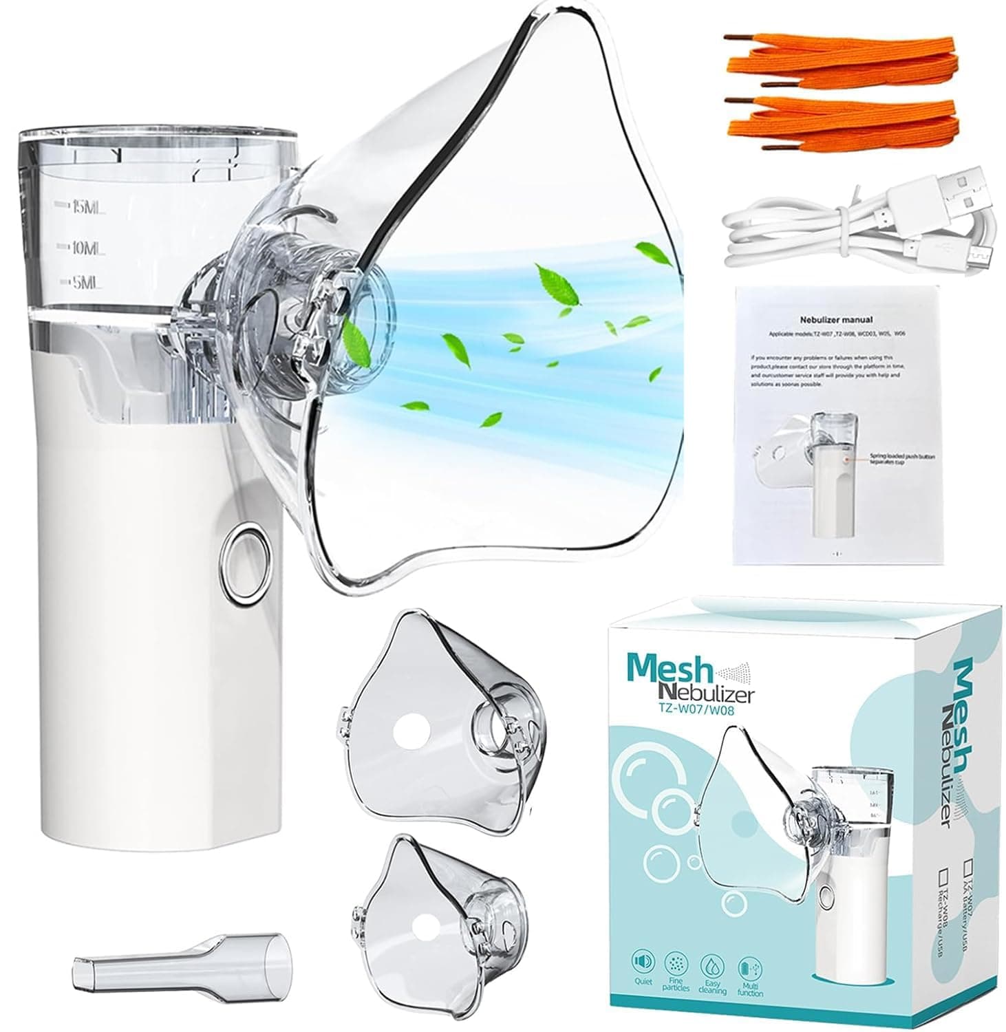 Nebulizador Portatil,Adultos y Niños Nebulizador Portatil Recargable，3 Máscaras，Inhalador Eléctrico