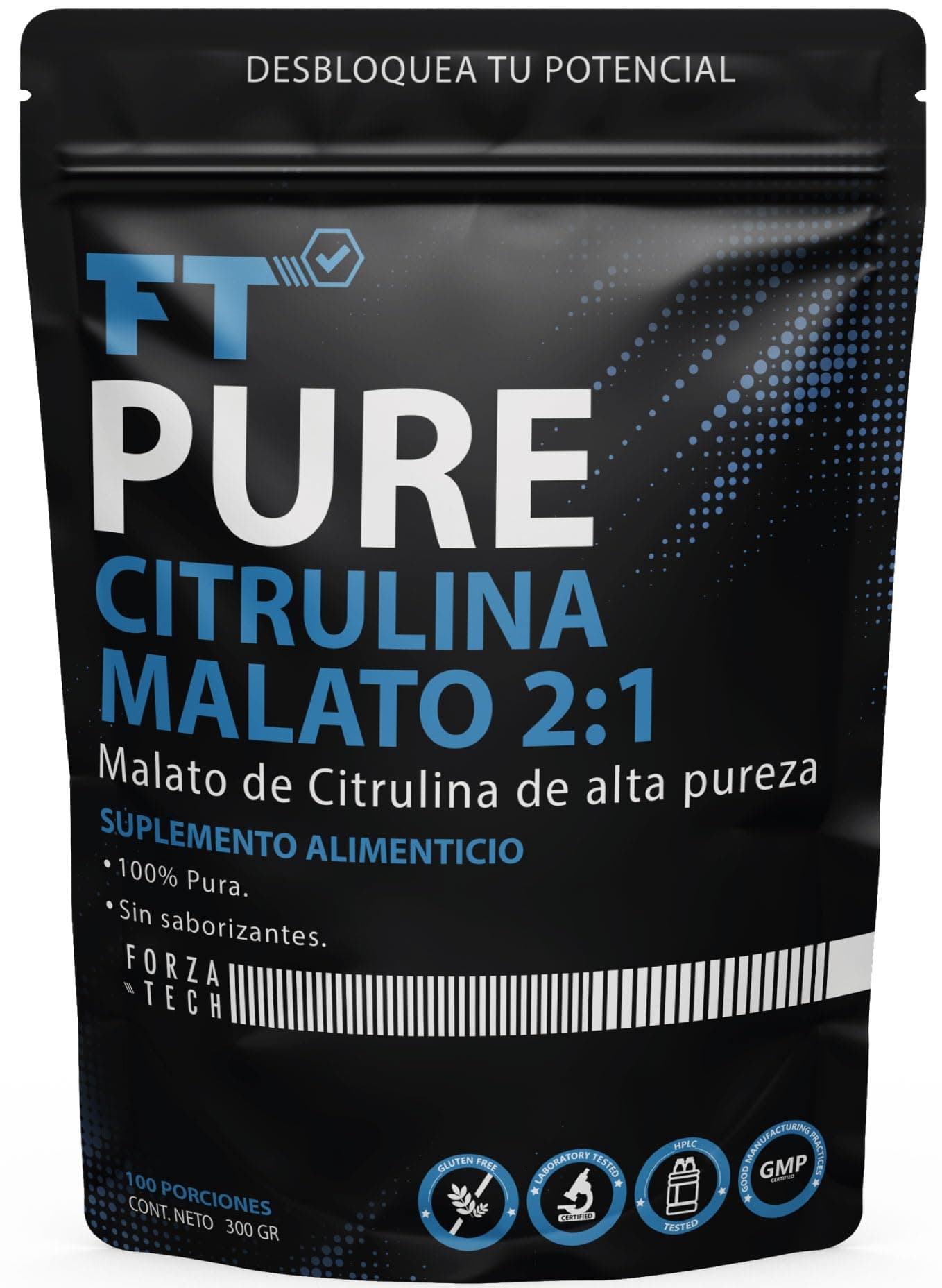 ForzaTech Citrulina Malato de Alta Pureza 300g Pre Entreno Precursor de Oxido Nitrico Sin