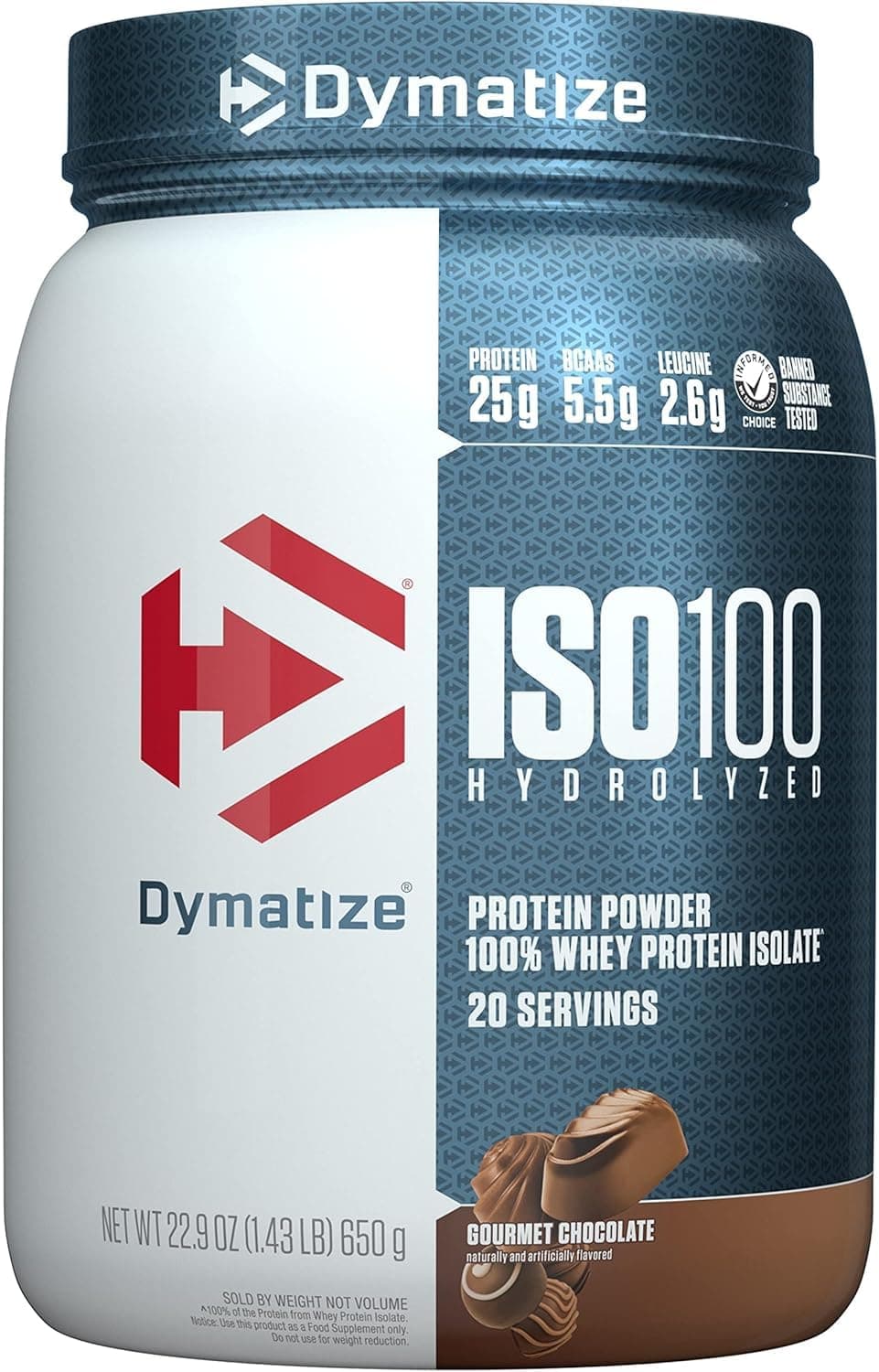 Dymatize ISO 100, Proteína Aislada de Suero Hidrolizada, Sabor Chocolate gourmet, 640 g, 25 g