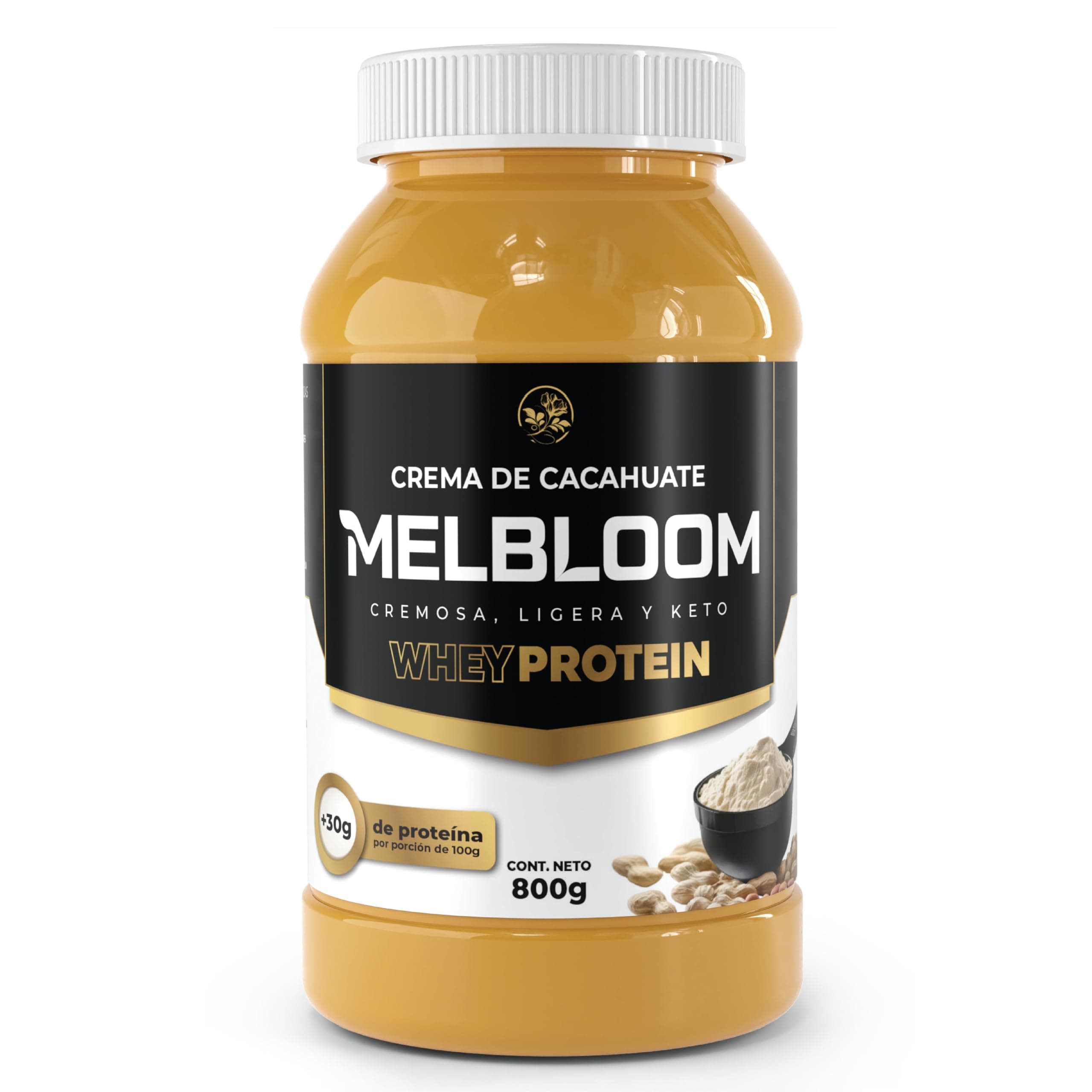 MELBLOOM | Crema de Cacahuate con Proteína | 800 g | WHEY PROTEIN | 100% Natural | Sin Azúcar