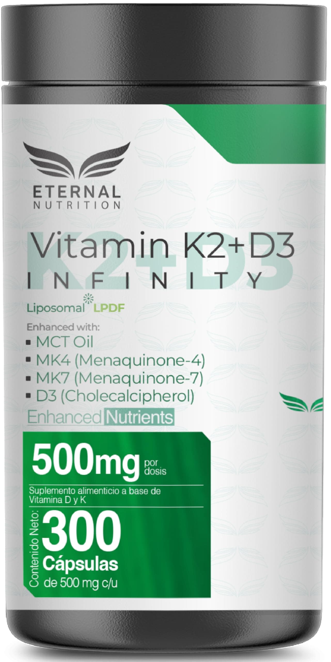 ETERNAL NUTRITION Infinity: Vitamina D3 + K2 Liposomal MK7 (300 Cápsulas)