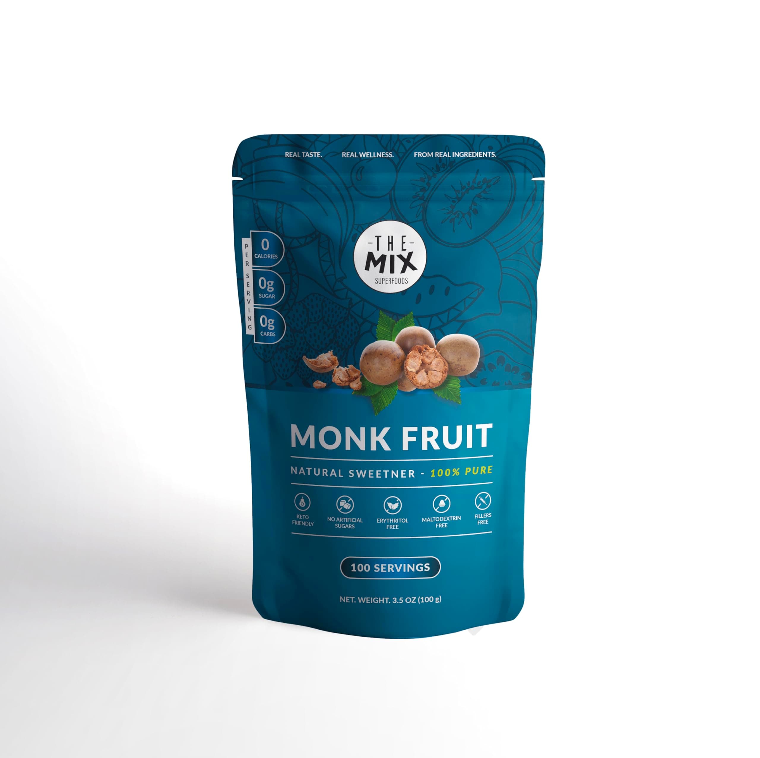 The Mix Superfoods, Monk Fruit PURO 100%, NO Eritritol, solo 1 Ingrediente. Ketofriendly (100 g)