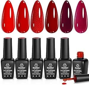 Beetles Gel Polish - Set de Esmalte de Gel LED | 6 Colores Rojos de Larga Duración Regalo navideño para mujer