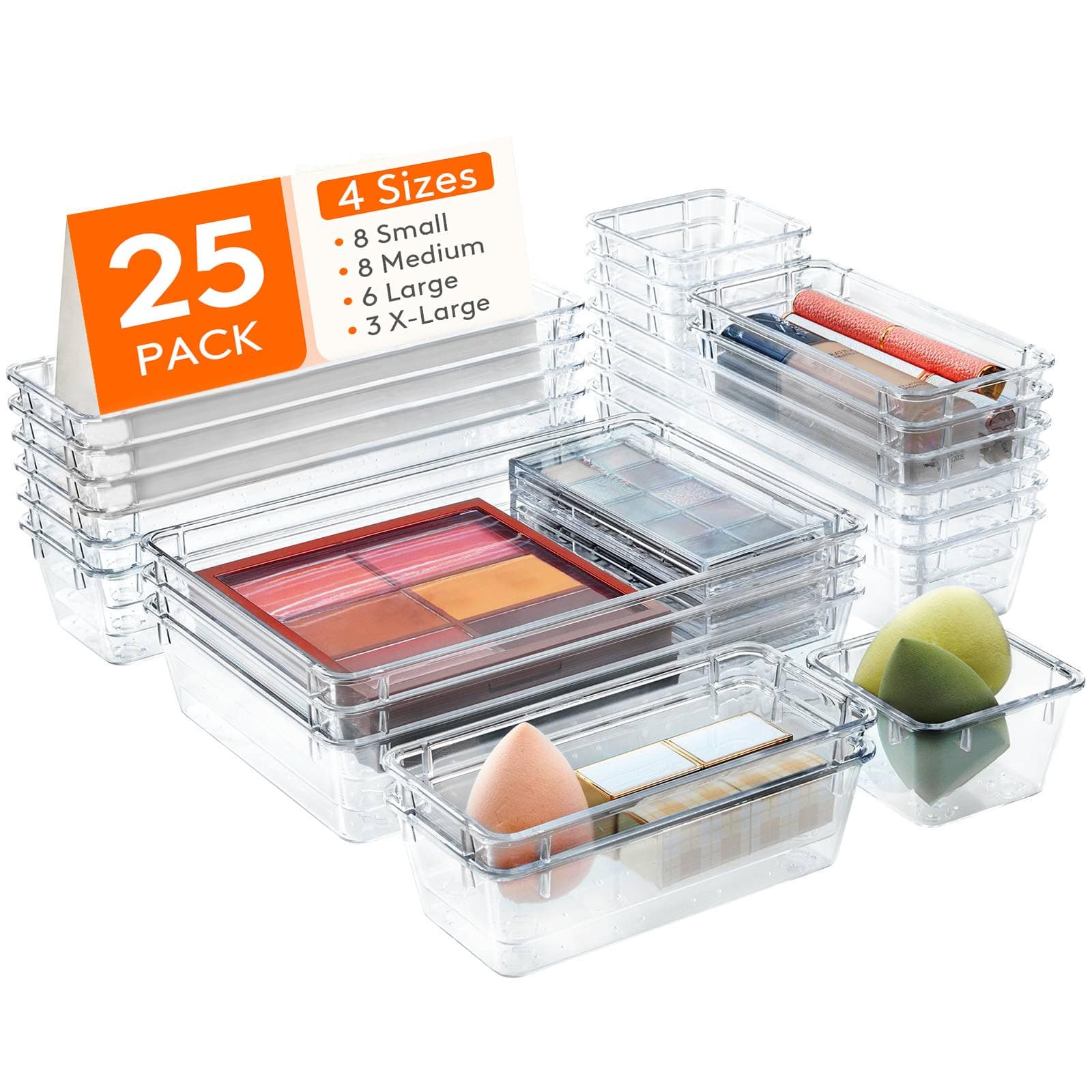 Lifewit Organizador de Cajón para Maquillaje, Cajas y Separadores de Plástico y Acrílico Apilables