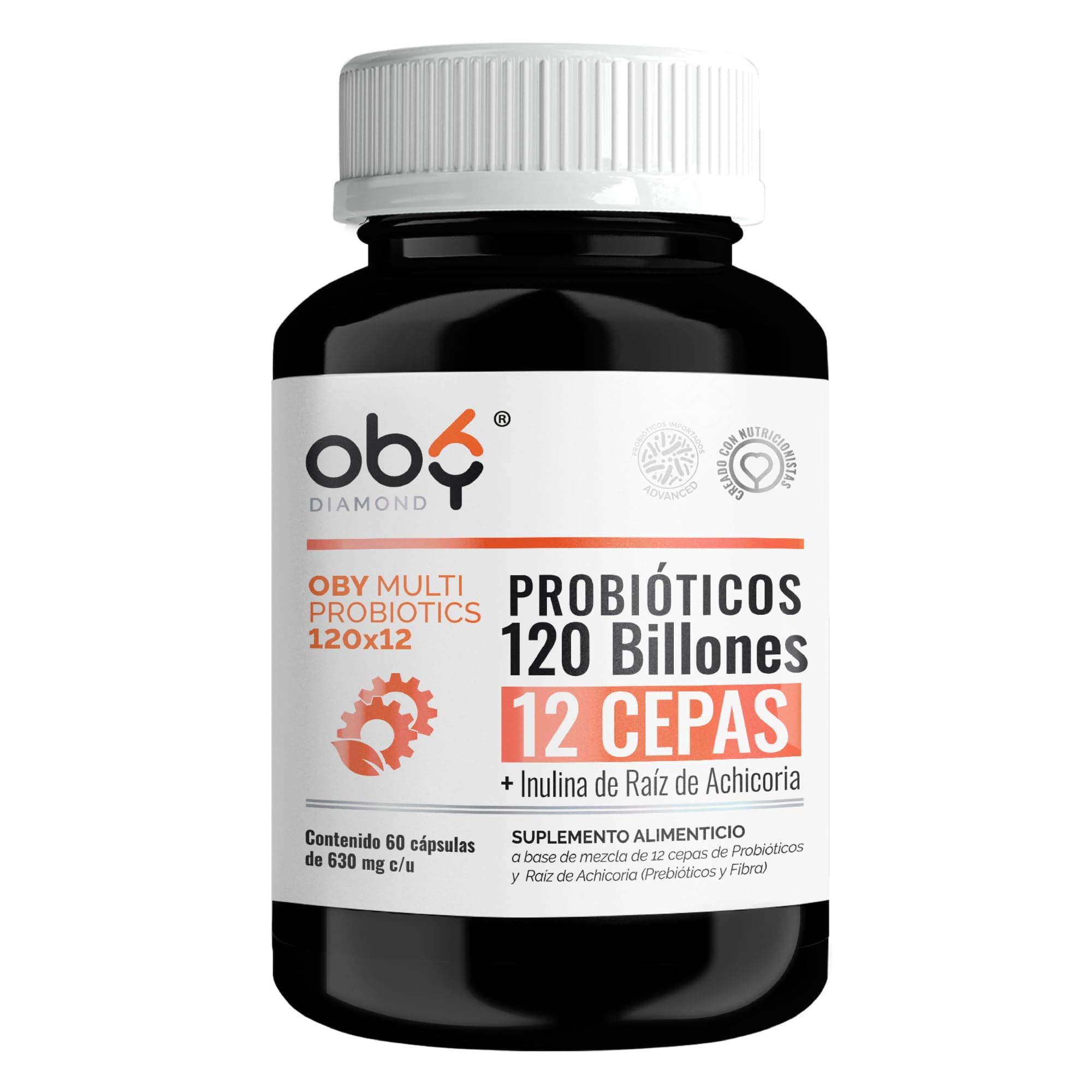 Probioticos 120 Billones de 12 Cepas + Prebioticos. OBY MULTI Probiotics además contiene Inulina