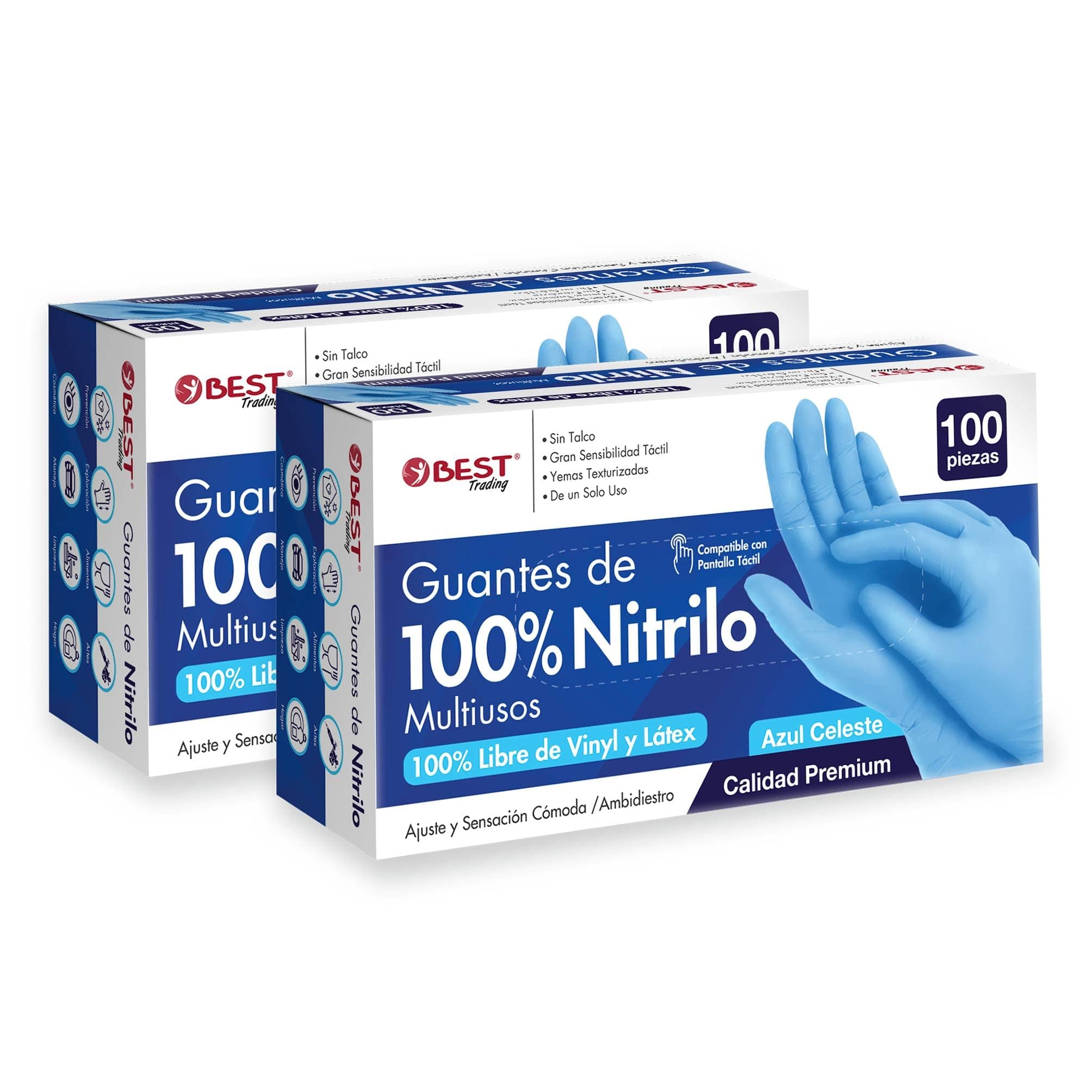 Best Trading 200 Guantes de Nitrilo Color Azul: Libres de Látex