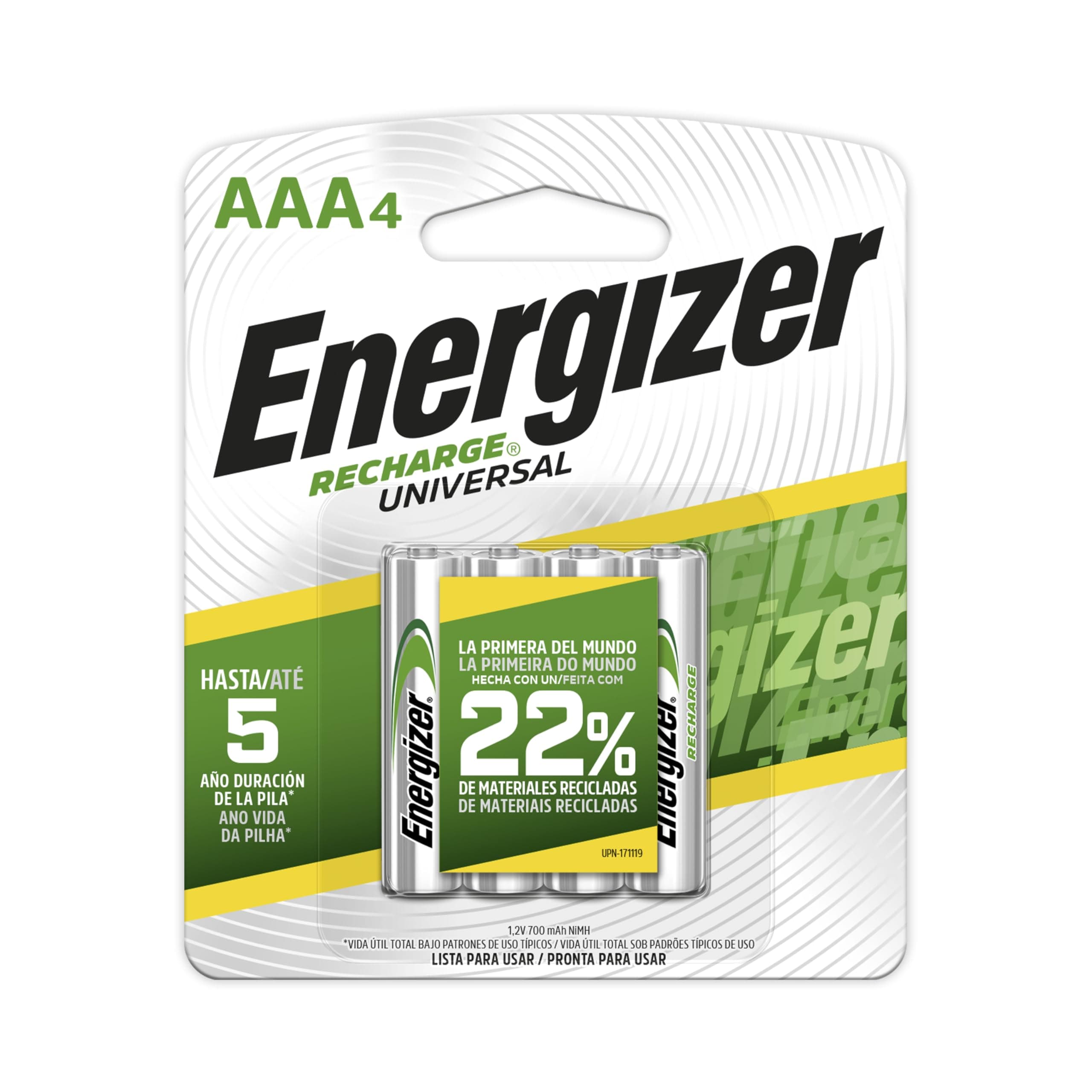 Energizer - Pilas Recargables AAA Recharge Universal 700 mAh