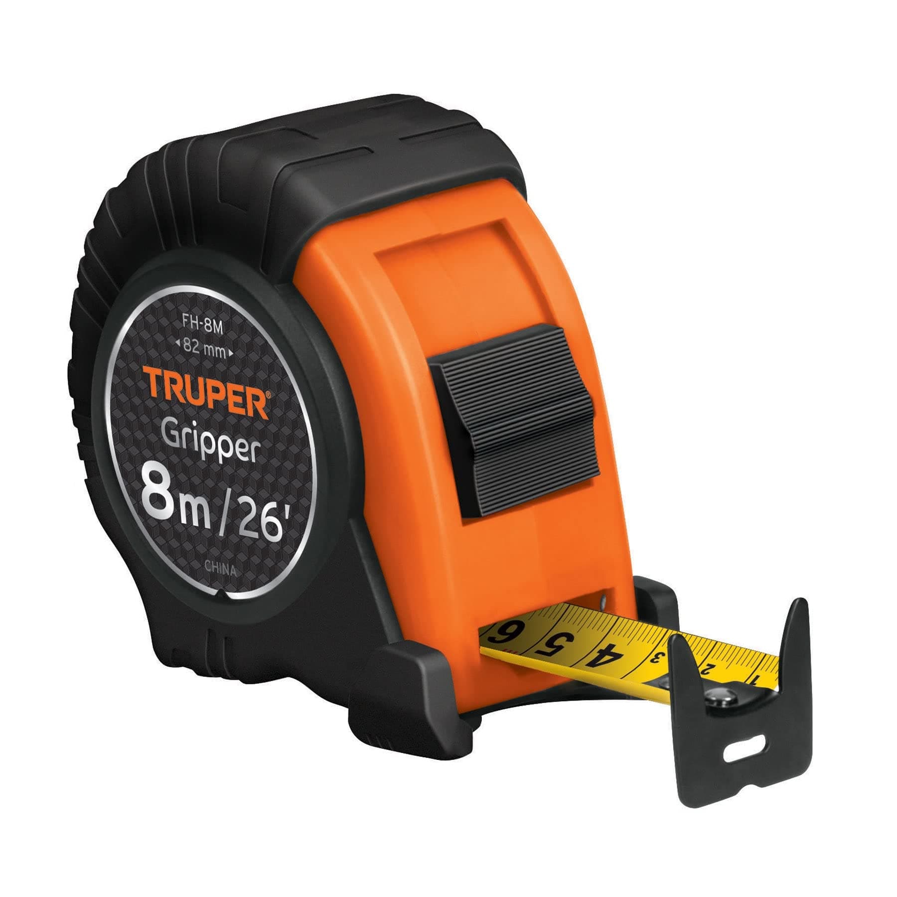 Truper FH-8M, Flexómetro Gripper, contra impacto, 8 m, cinta 25 mm