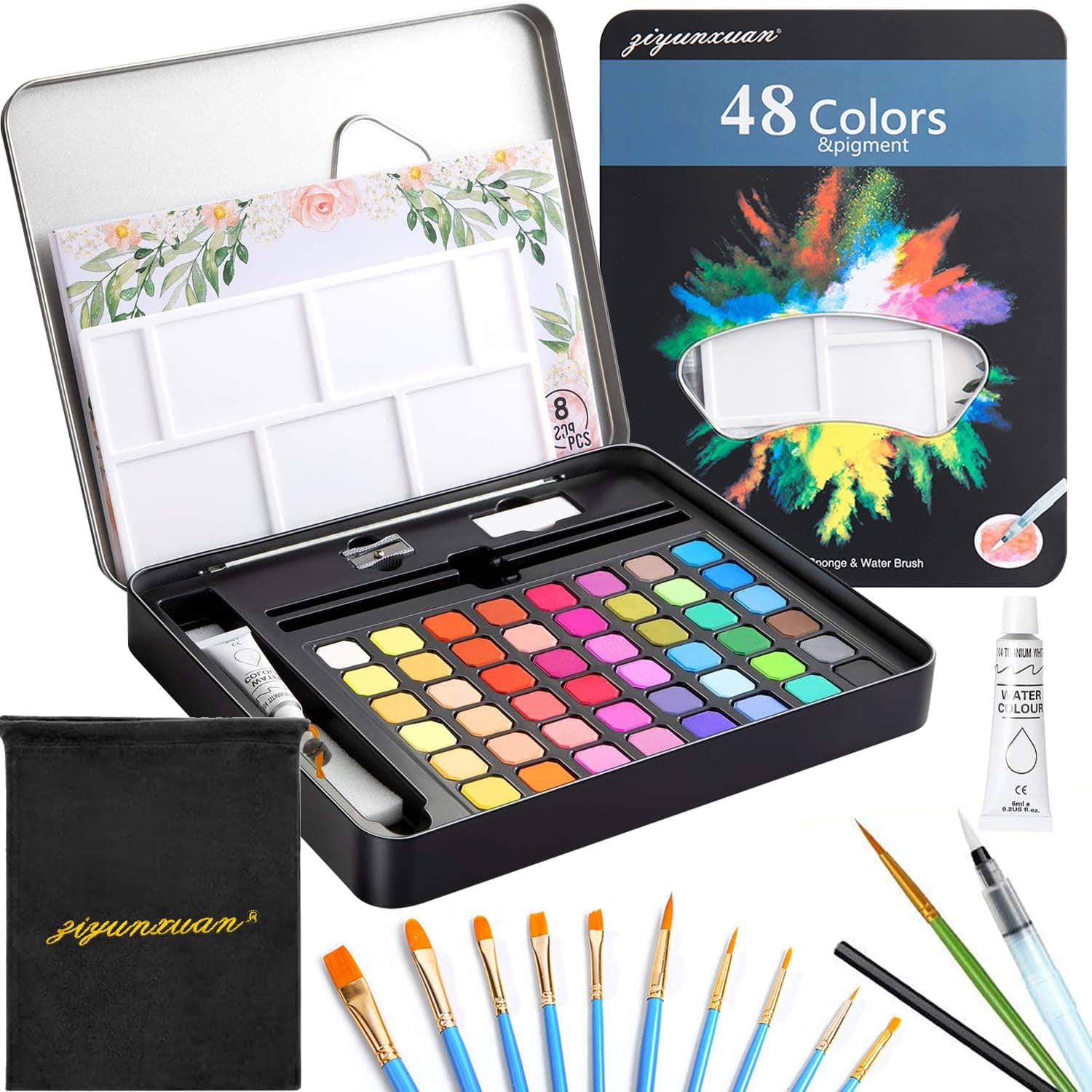 Acuarelas Profesionales, 48 colores pinceles para acuarela, Kit de Acuarelas profesionalesde