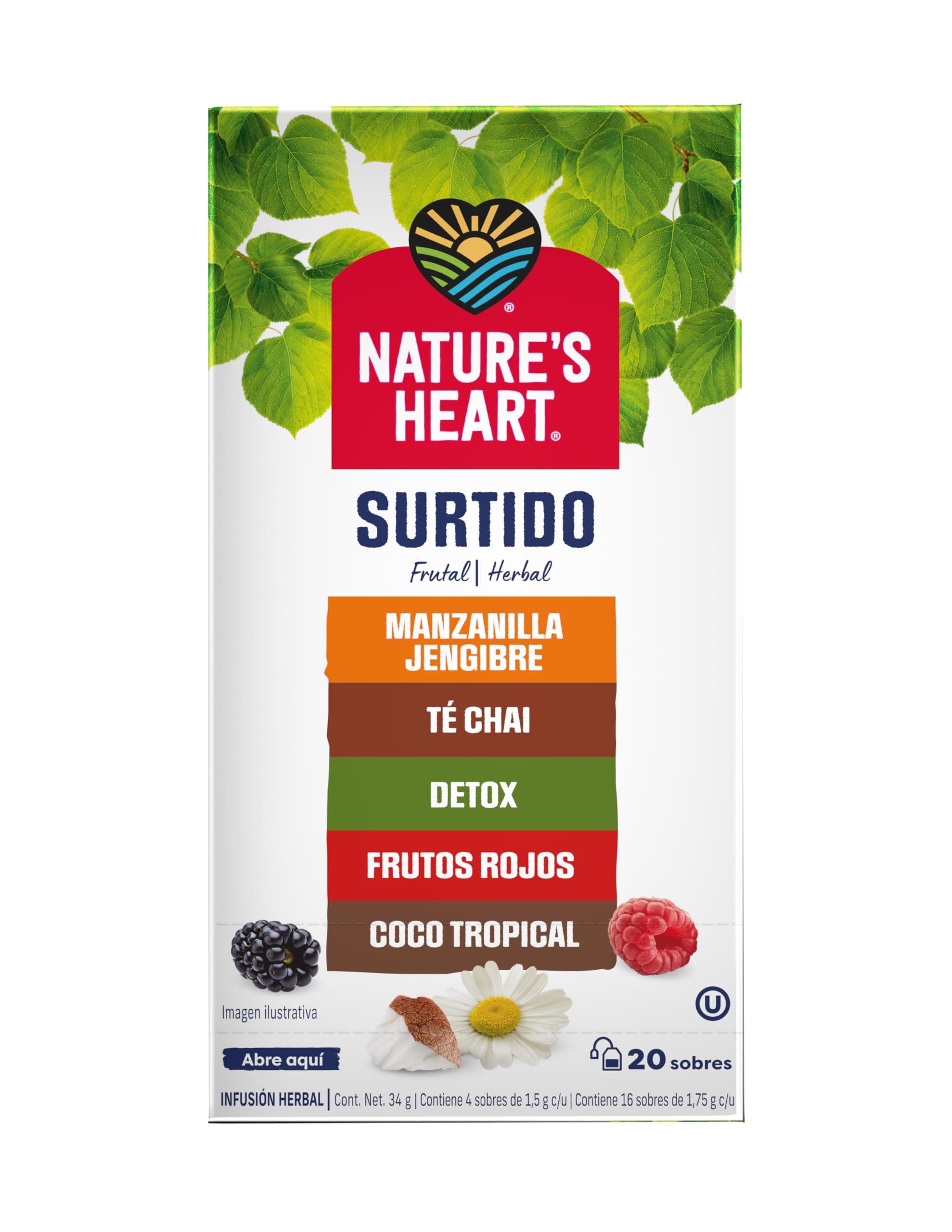 Nature's Heart Infusión Herbal 5 Sabores para Disfrutar - 20 Sobres