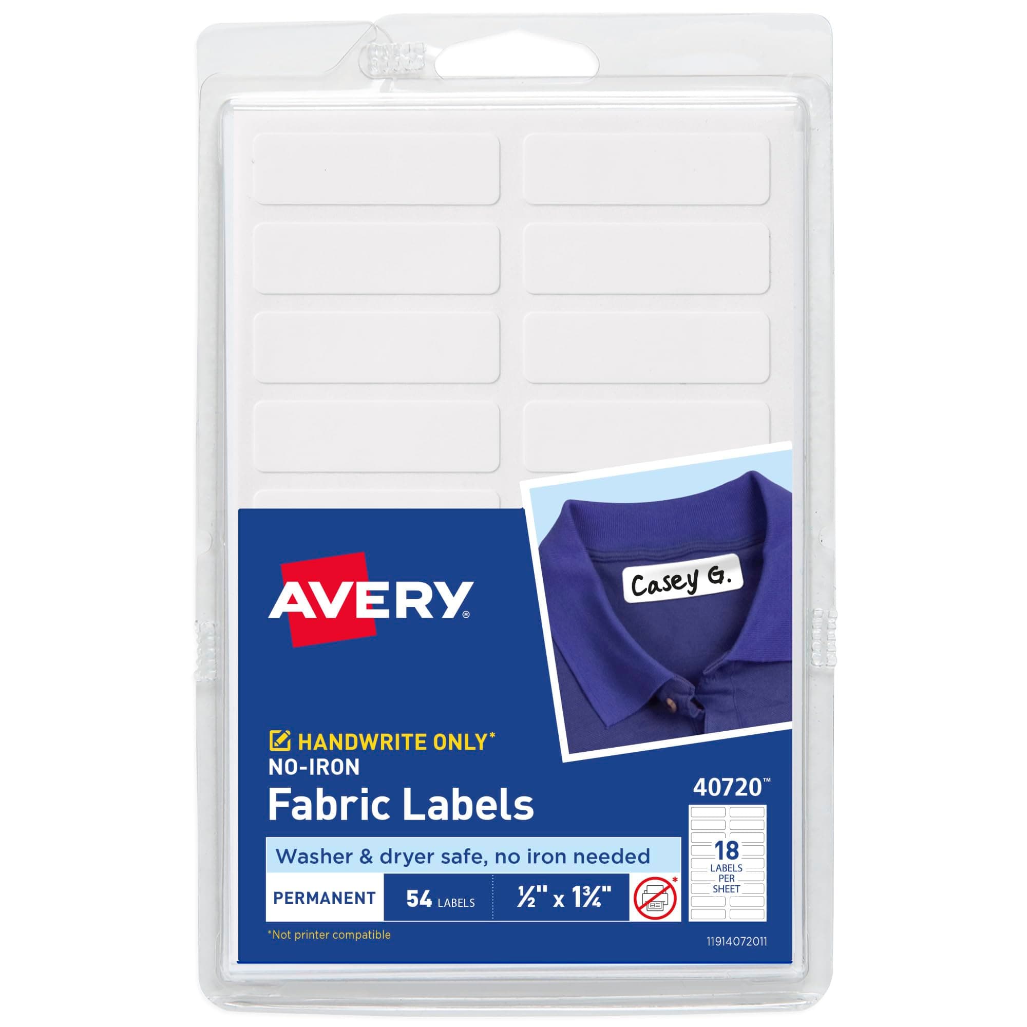 Avery 40720 Etiqueta Blanca para Ropa Kids varias formas paq 54 etiquetas