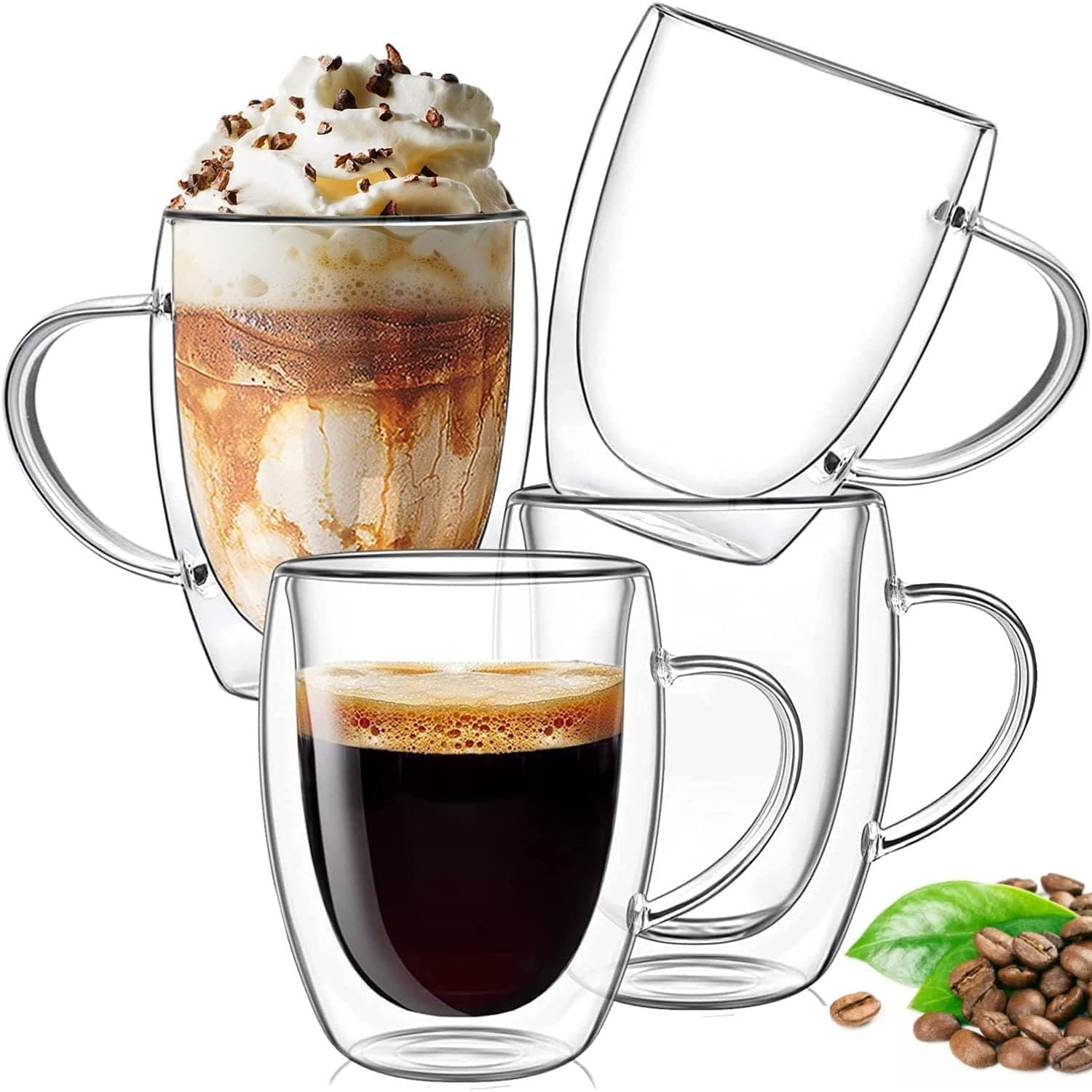 EASYWARE Premium Set de Vasos y Tazas de Doble Pared de Vidrio Termico Borosilicato Para Capucchino