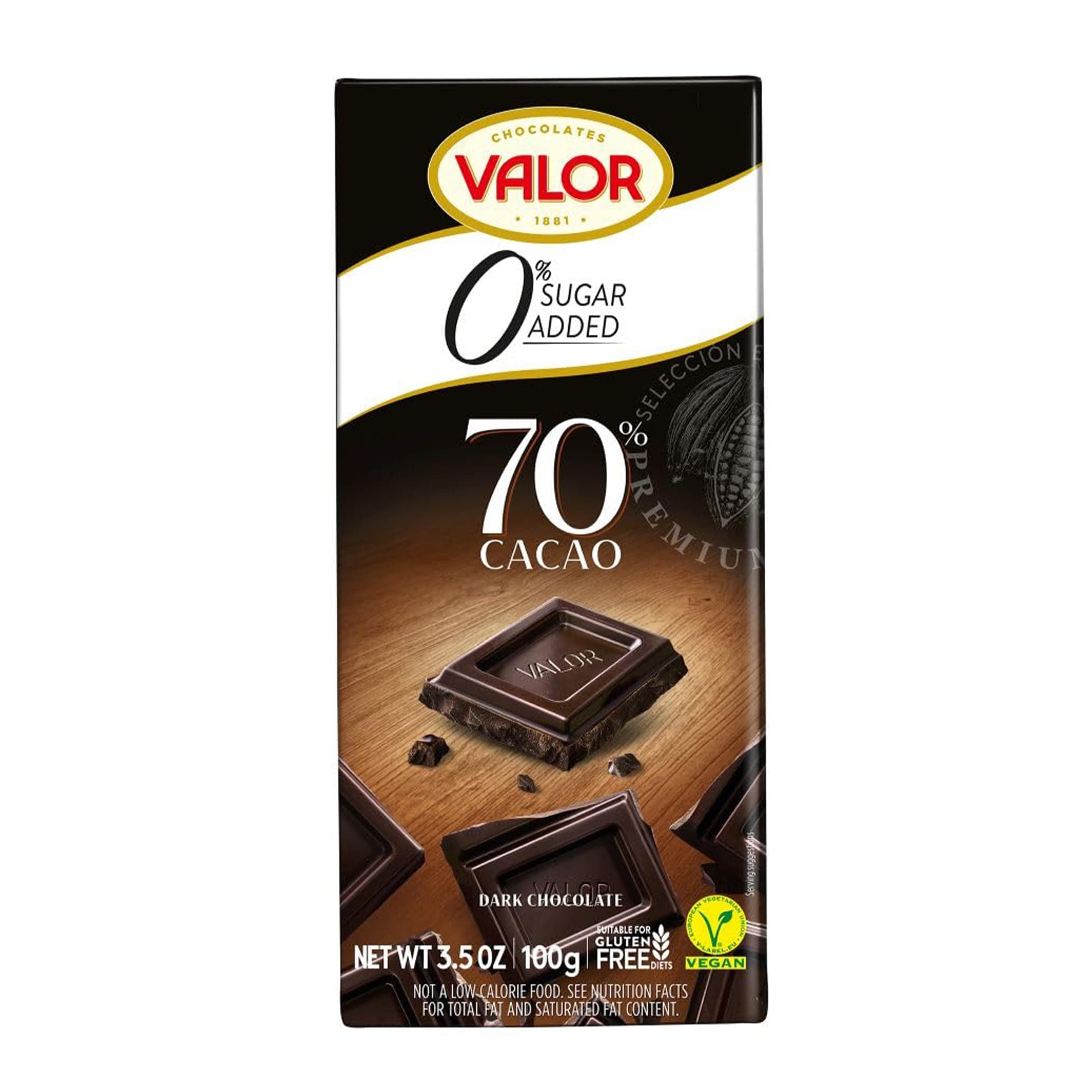 Valor, Chocolate 70 % Cacao sin Azucar, 100 Gramos