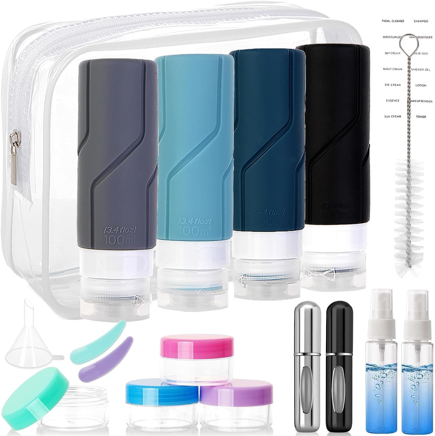 Juego de 18 Botellas De Viaje De Silicona