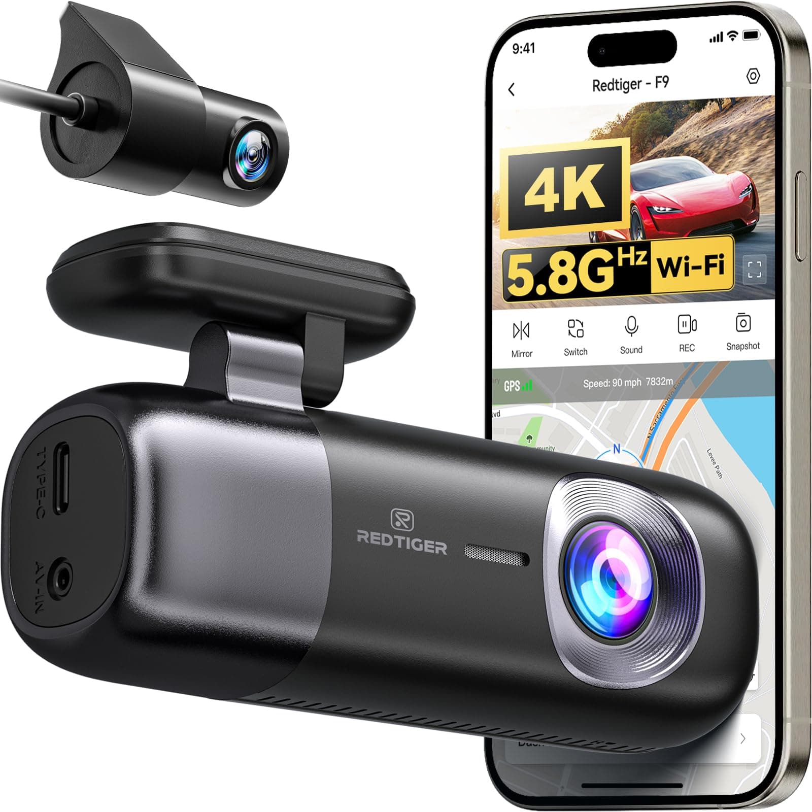 REDTIGER F9 Cámara para Carro 4K Frontal y Trasera 1080P