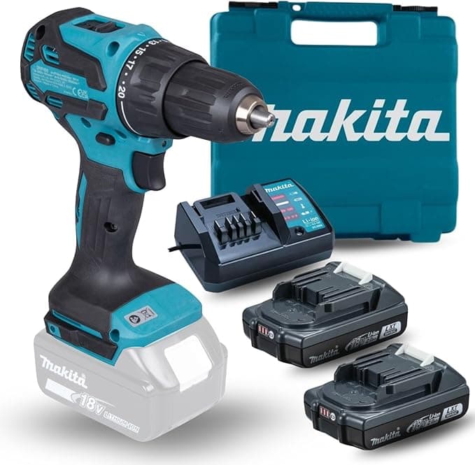 Makita - Rotomartillo atornillador Inalambrico 18V - Modelo DHP490WVE (Incluye 2 baterías, cargador