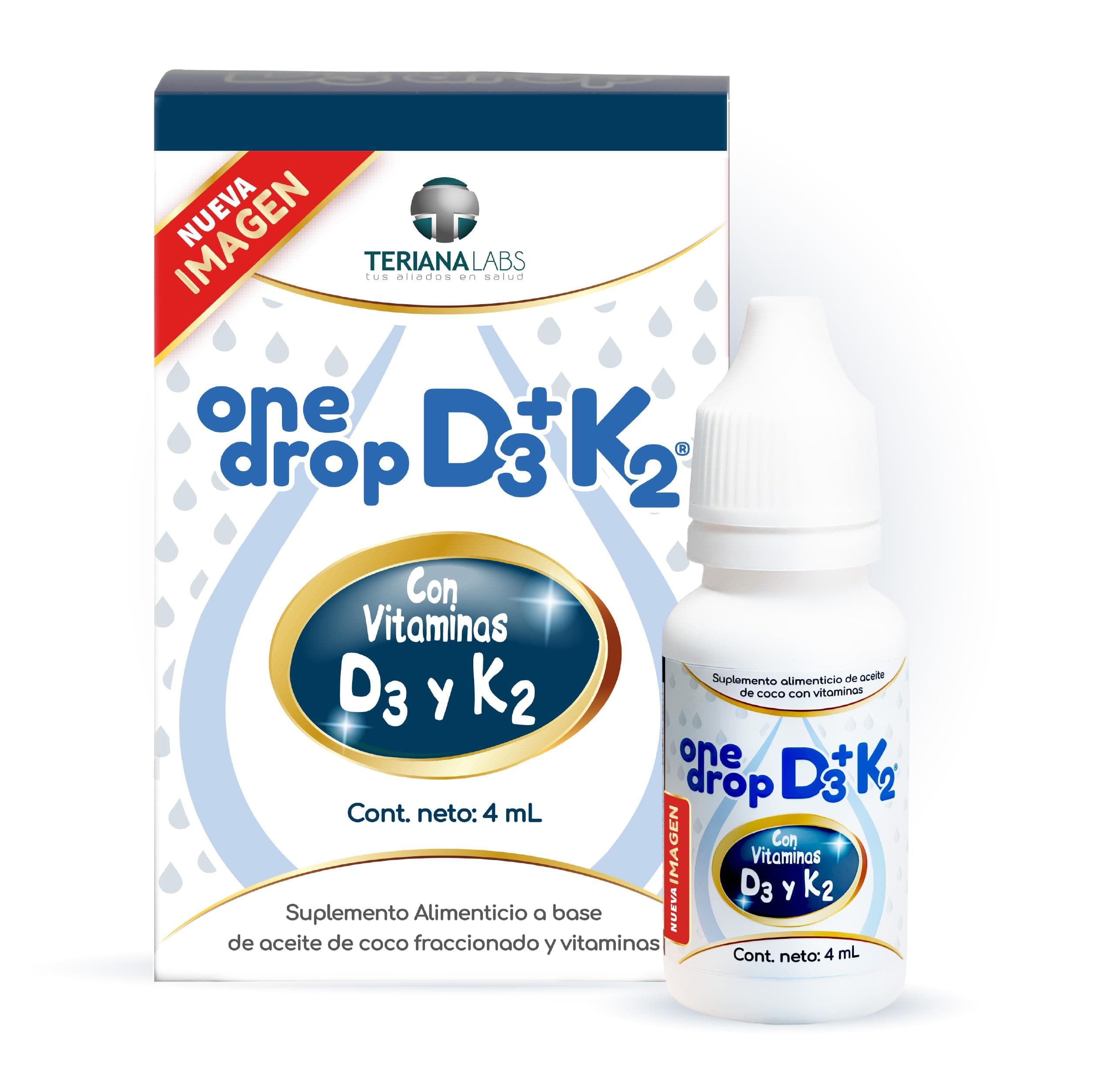 Vitamina ONEDROP D3 + K2 | Frasco de 4 ML (120 Gotas) | Rinde +3 meses | Para Niños y Adultos | 400