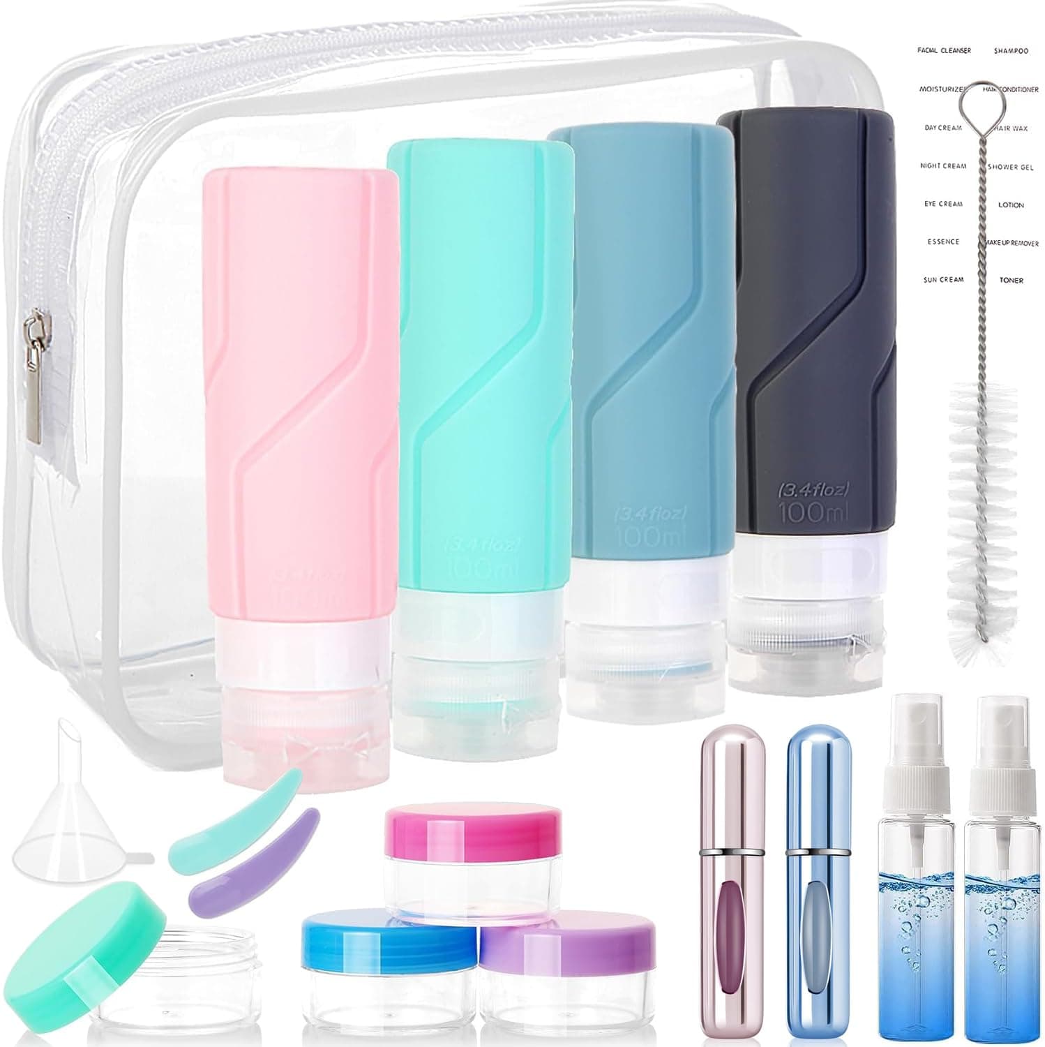 Juego de 18 Botellas De Viaje De Silicona
