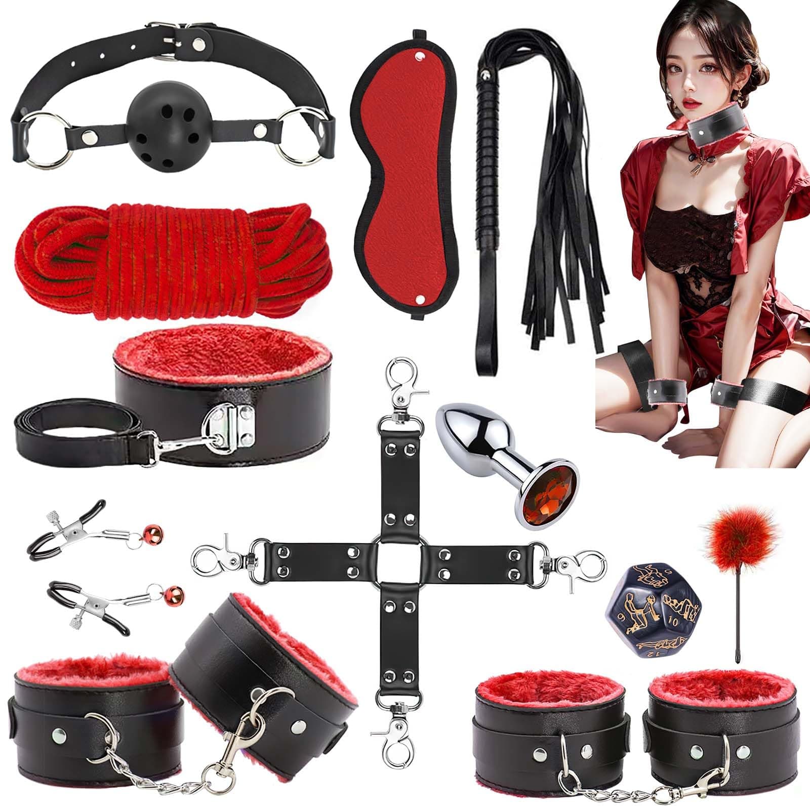 THBPMU-BDSM Sexo Bondage,12 Piezas Kit Restricciones,Juguetes Sexuales de Inmovilización,Collar