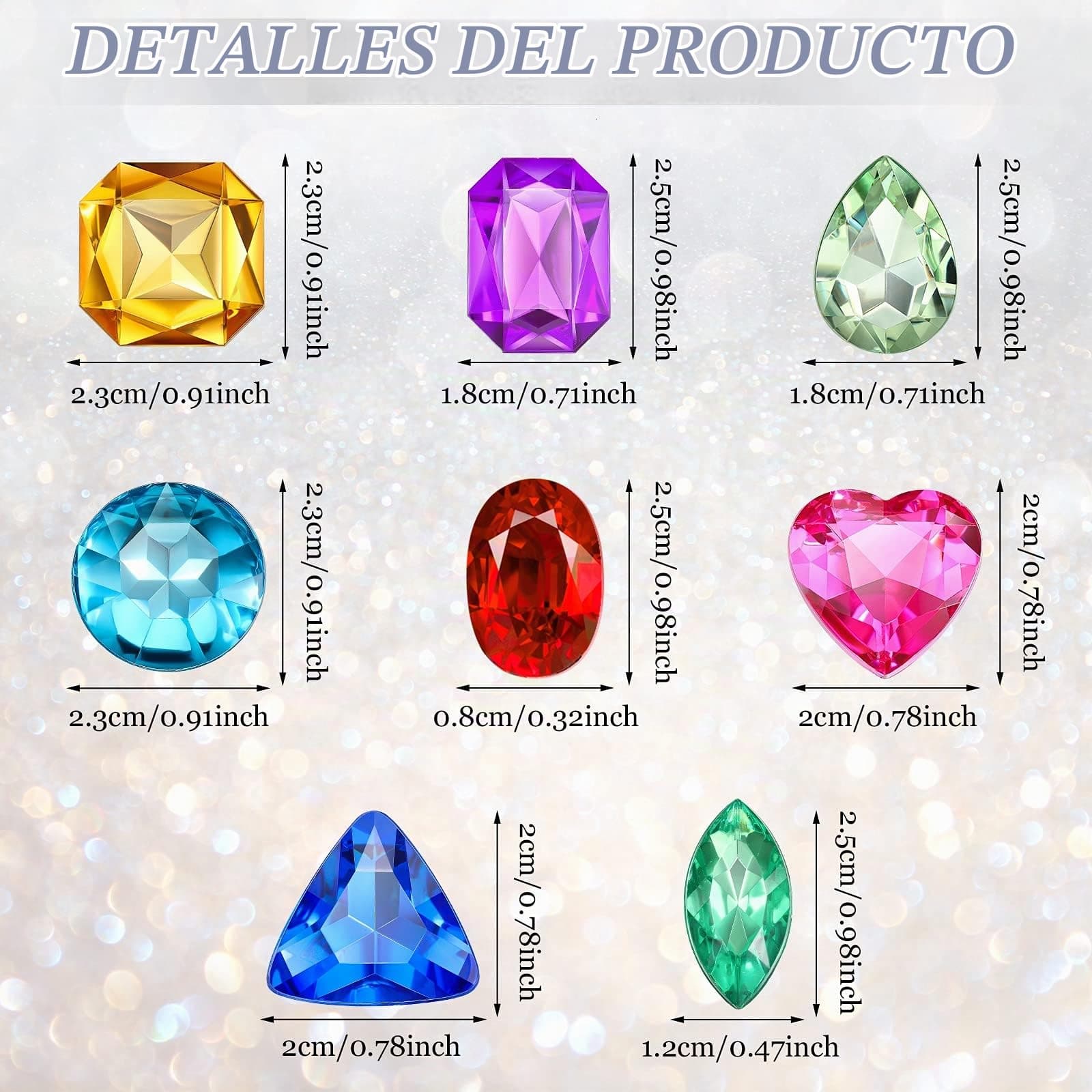 100 Gemas de Juguete Joyas de Tesoro de Pirata Gemas Acrílicas Falsas Diamantes Brillantes