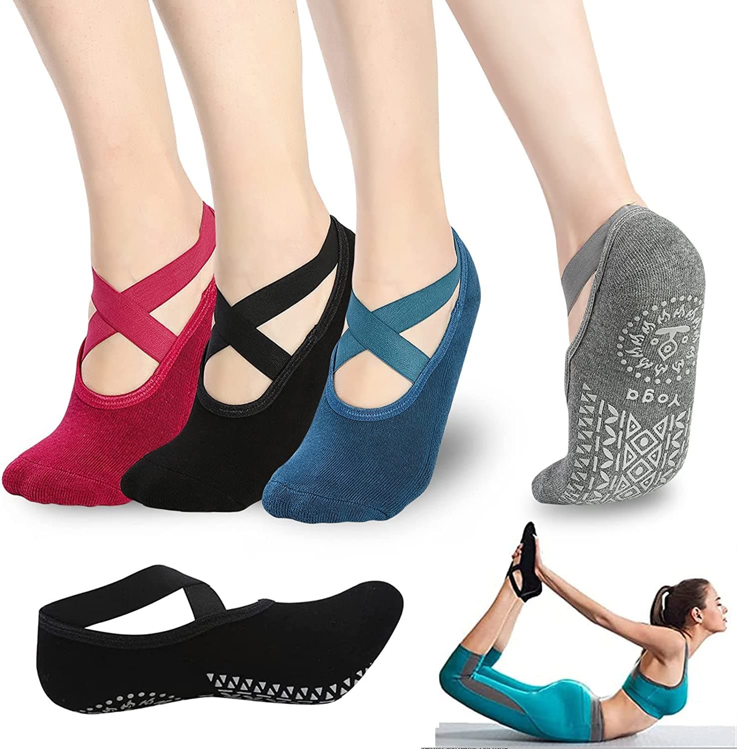 JSBelle 4 pares de calcetines de yoga