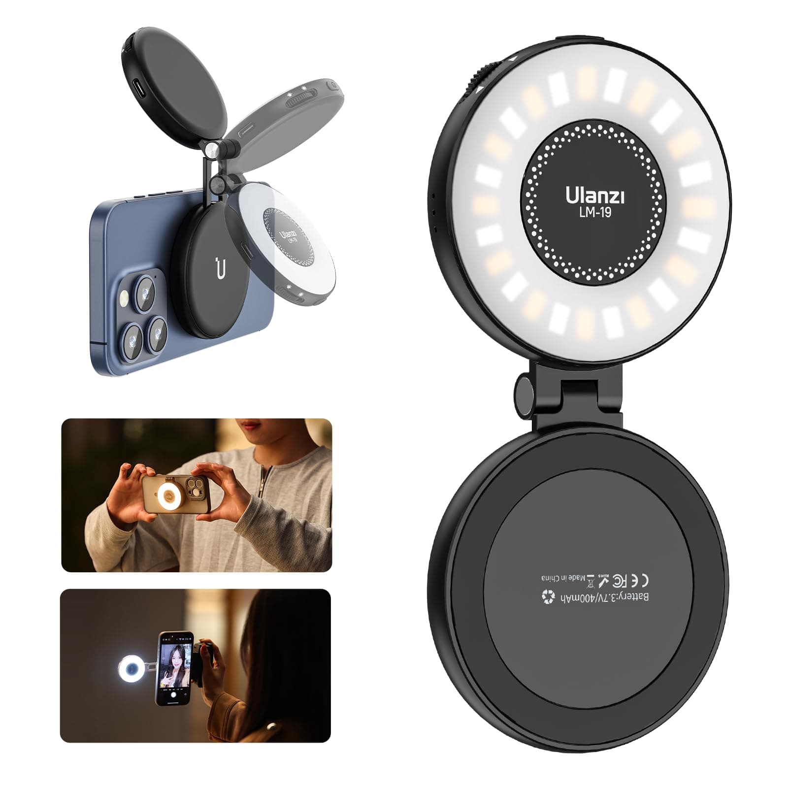 ULANZI LM19 Luz magnética para Selfie,luz de Relleno LED