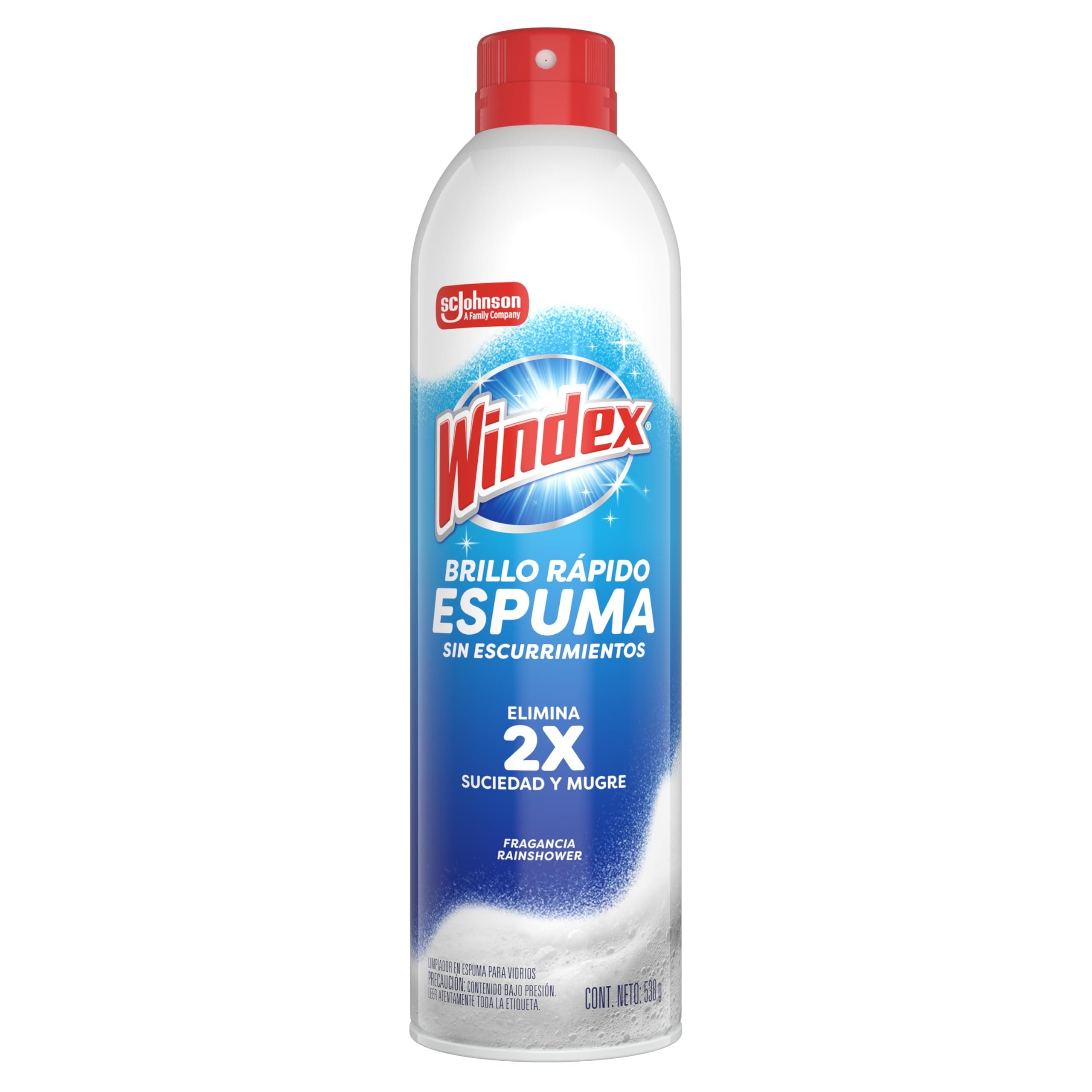 Windex Espuma Aerosol, Limpiador de Vidrios, Aroma Rainshower, 538g