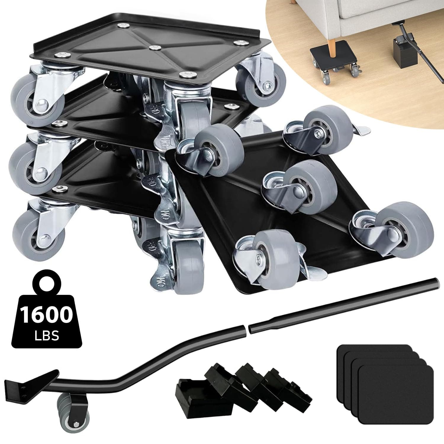 RAMSPIT Mover Muebles Pesados con 5 Ruedas 360° y Bloqueo Freno