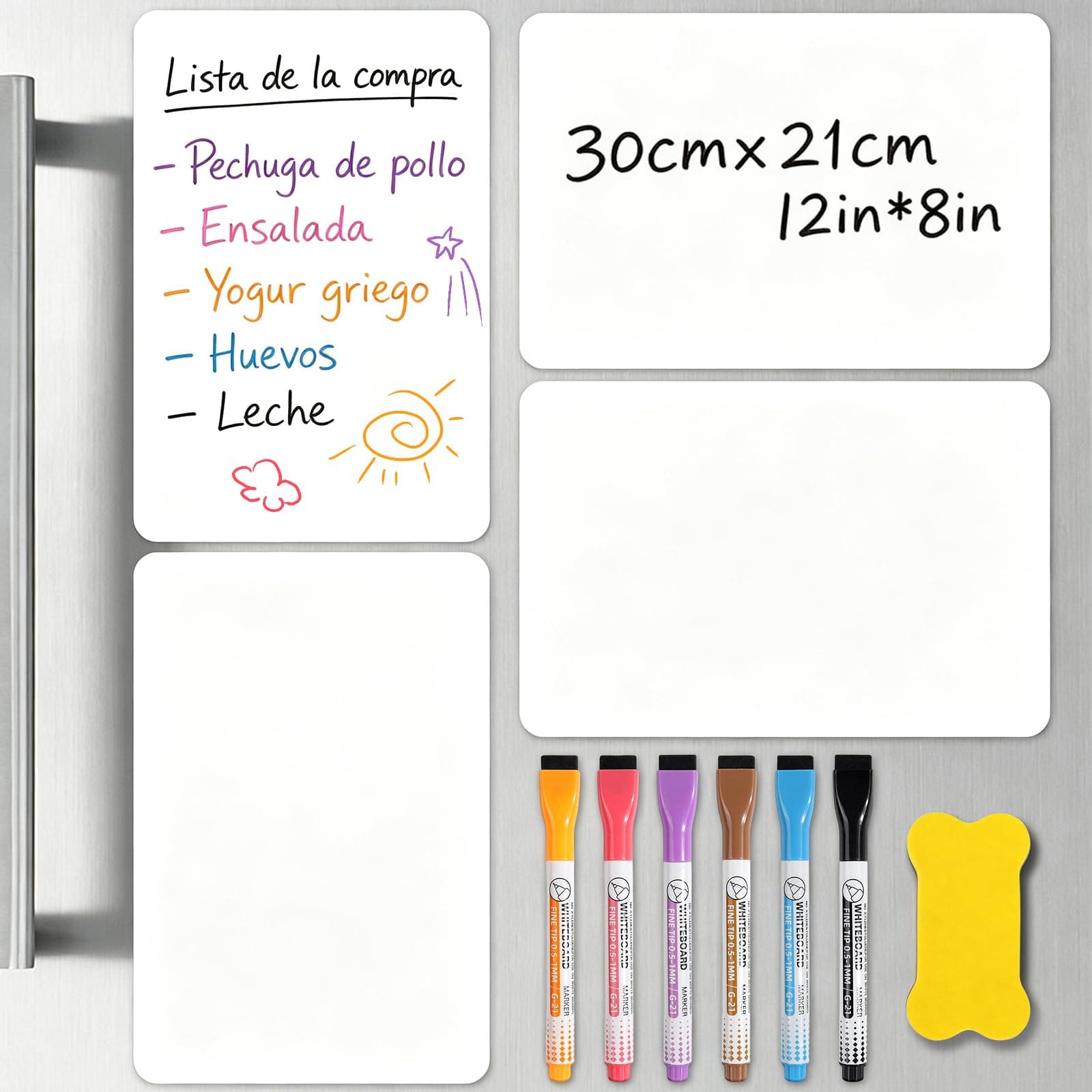 Pizarrón Blanco Magnético para Refrigerador A4,Pizarra Rotulador Borrable
