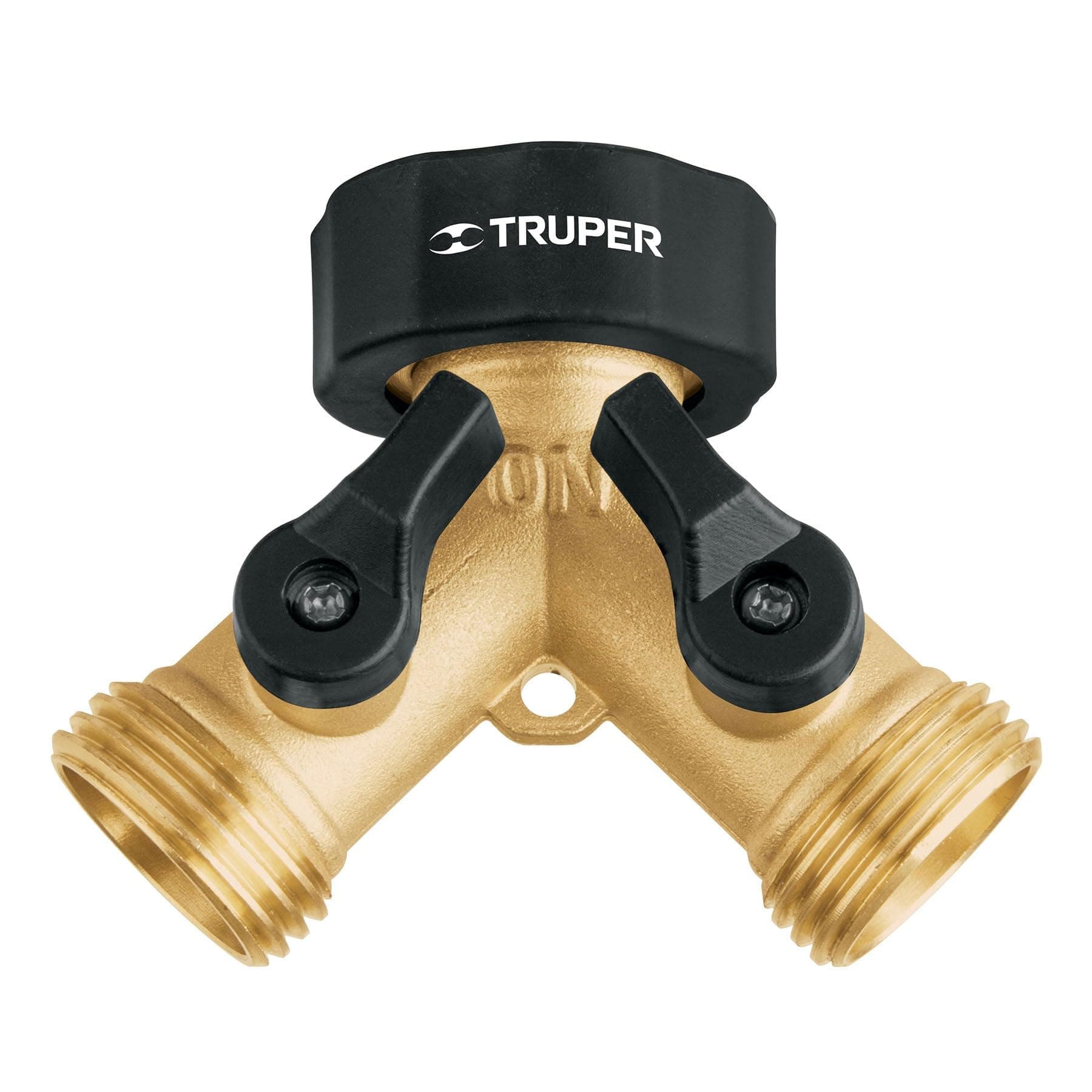 Truper AD-2X, Conector "Y" fundido en latón, válvula de cierre independiente, entrada 3/4"