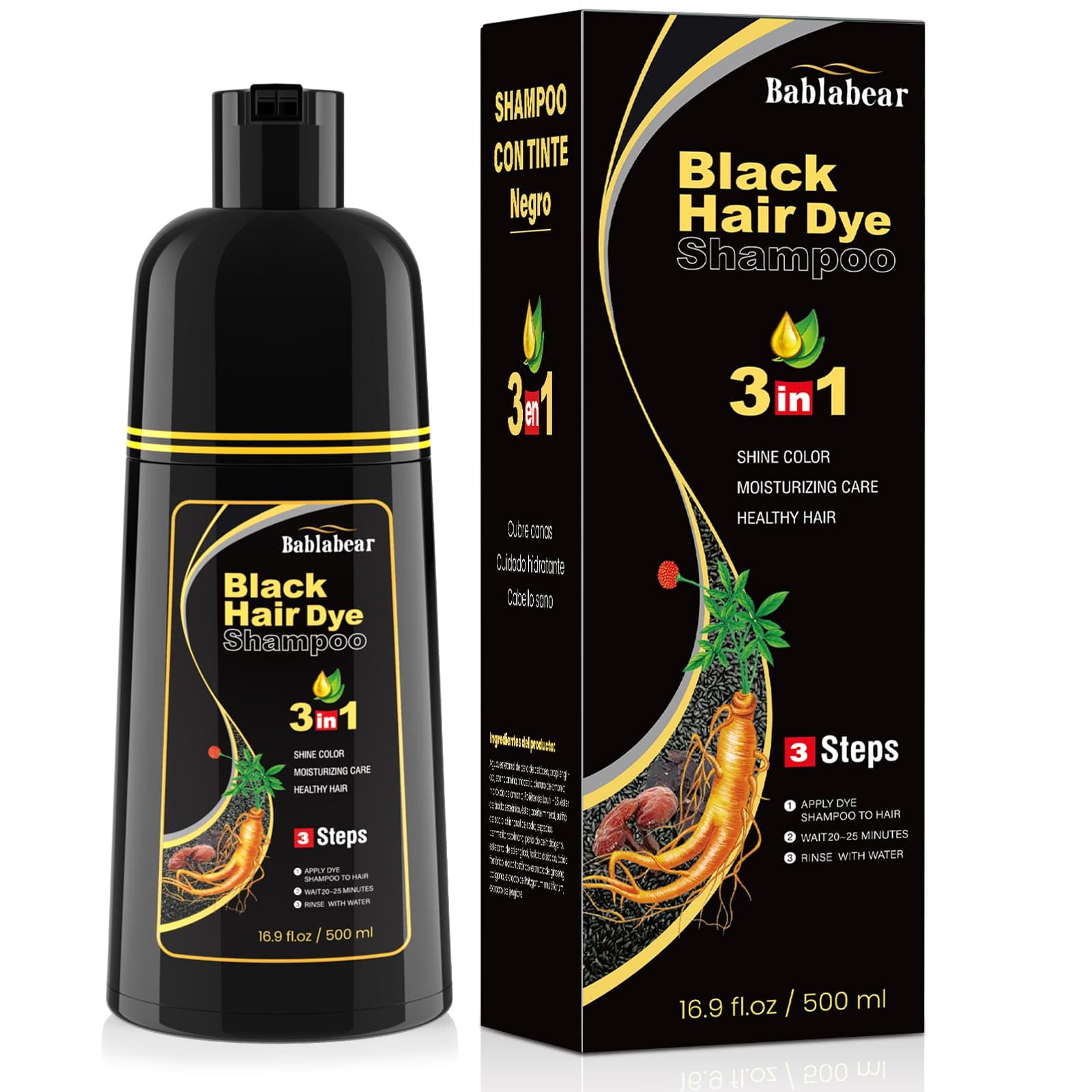Black Hair Dye Shampoo 3 in 1